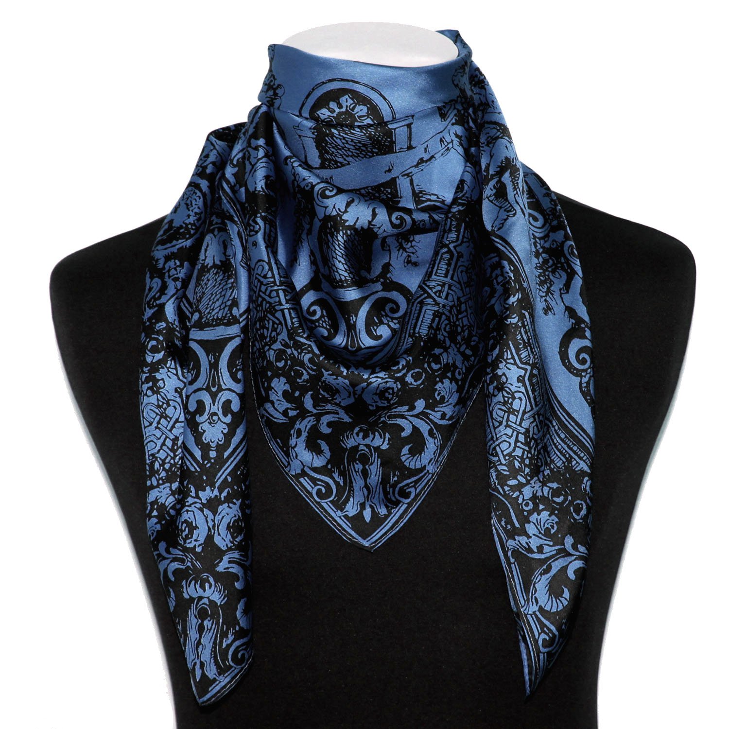 LORENZO CANA -Foulard pour la femme – écharpe de 100% soie pour le printemps et l´été, carré avec les mesures de 90 x 90 cm – une sensation de luxe en bleu noir