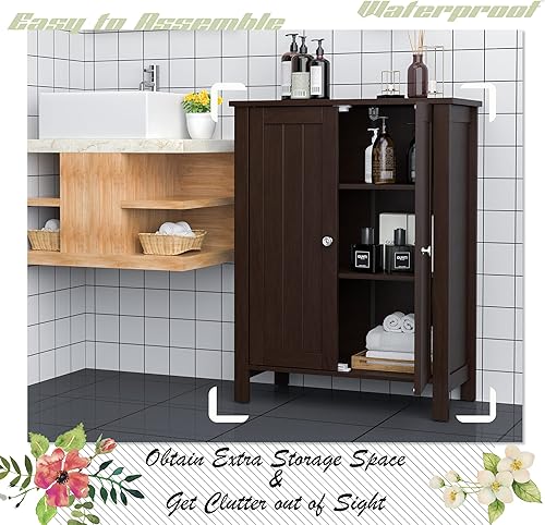 Miniatura 4 de GLACER Armario de suelo de baño, armario de almacenamiento lateral independiente con puertas dobles y estantes ajustables, 23.5 x 12 x 31.5 pulgadas