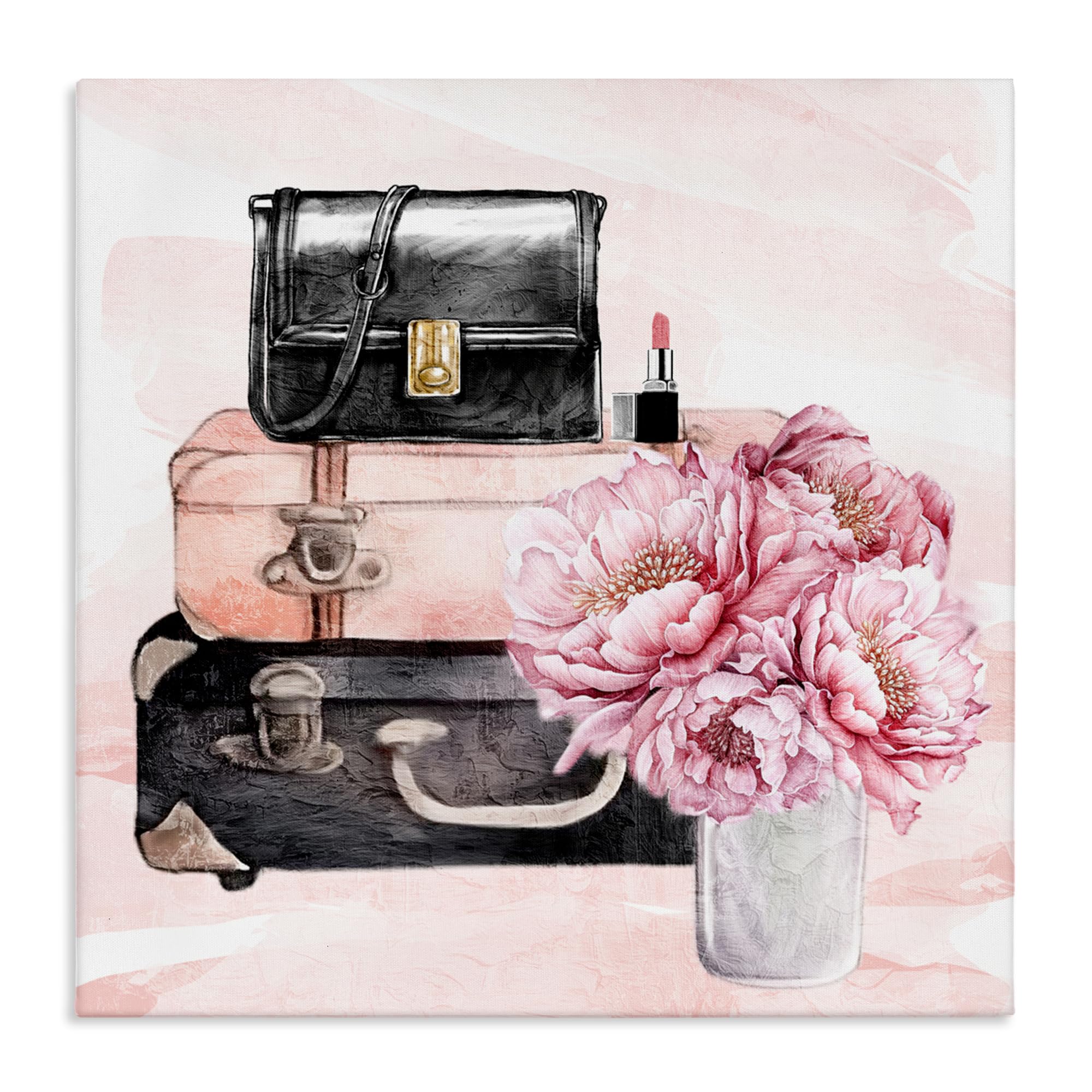 'Glam Time Suitcase & Flowers'| Canvas Art