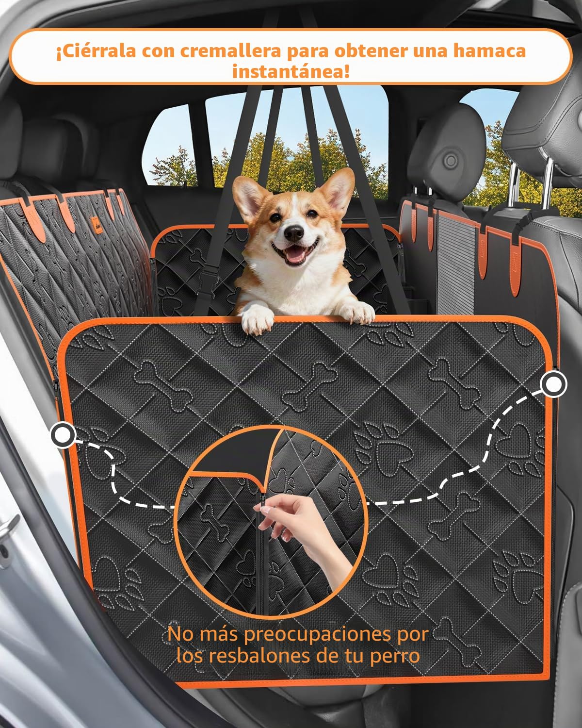 Base Rígida Funda Coche Perro Impermeable Extensión Protector Coche Perros Asiento Trasero Antideslizante Antiarañazos Funda Perro Coche Se adapta a la mayoría de automóviles, camionetas y SUV