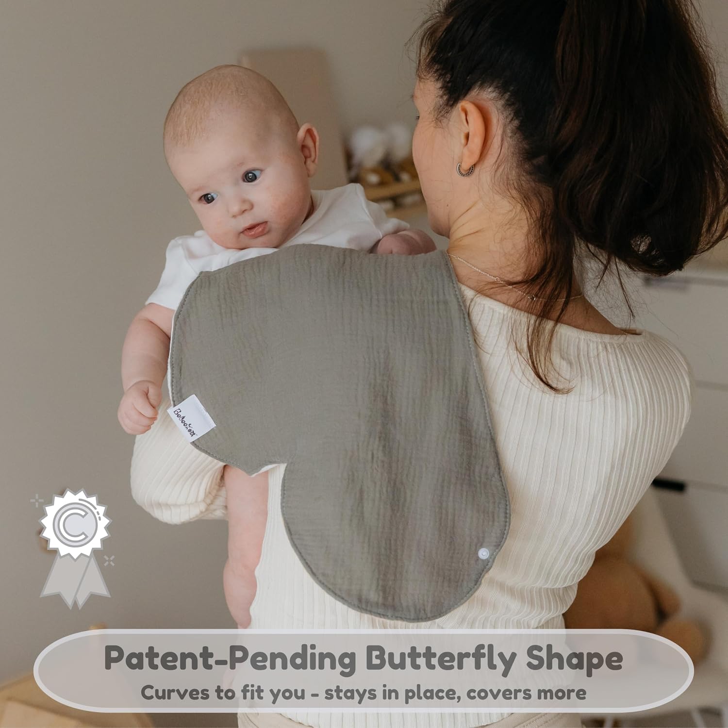 2-in-1 Burp Cloth Convertible to Bib Patented Design, 6-36m, Water-Resistant XL Oversized Cotton Muslin 3-Layer, 26”x12”, Soft & Absorbent, (Pack of 2, Herb & Cotton/Blue & Stone)