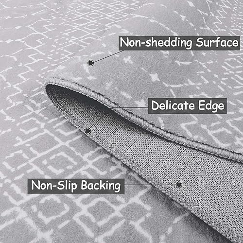 Miniatura 3 de Seavish Alfombra de pasillo de enrejado marroquí de 2 x 4, color gris, alfombra de entrada de pelo bajo para el interior de la casa, alfombra suave