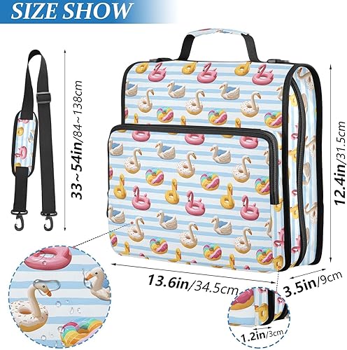 Miniatura 3 de ALAZA Zipper Binder 3 Ring Flamingo Swan Circlen Bule Stripes Binder Organizer with Zipper and Shoulder Strap Large Capacity Multi-Pocket Trapper