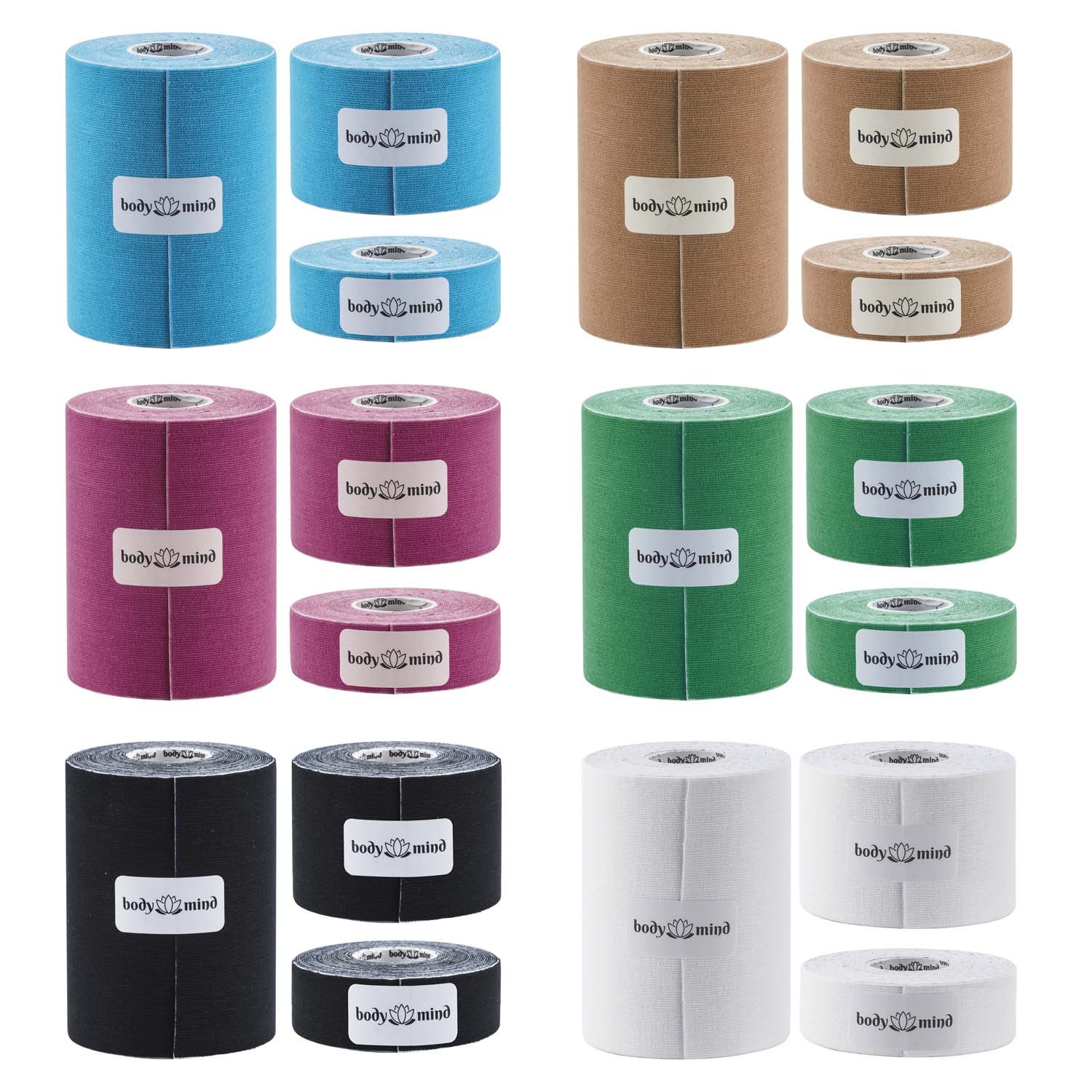 Body & Mind® Kinesiologie-Tape Bandage Sport-Tape; 5 Meter, antiallergen & wasserfest, medizinische, flexibel & hautfreundlich für Sport, Freizeit, Physiotherapie und Medizin (2,5 cm, Blau)