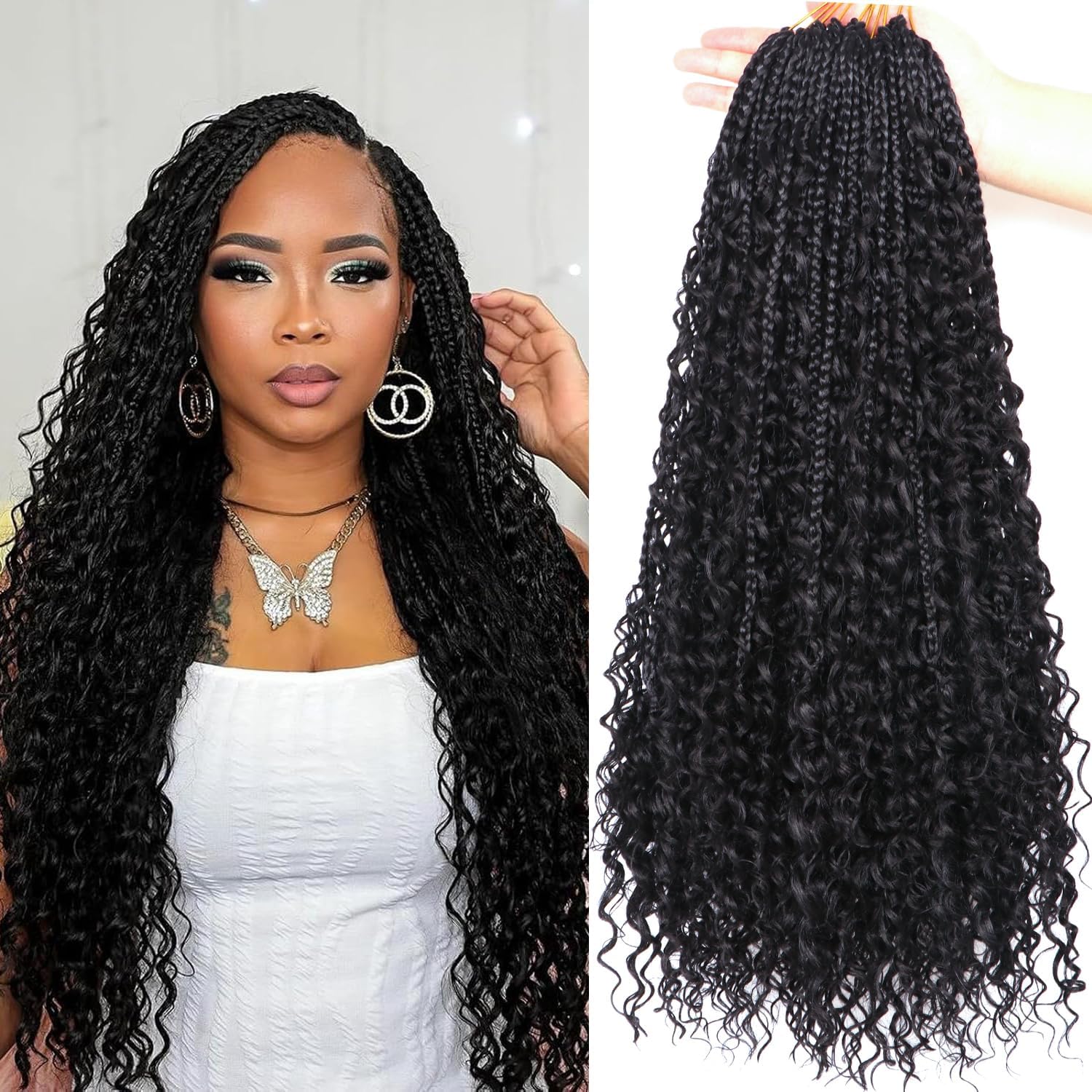 Amazon.com : Crochet Boho Box Braids With Human Hair Curls Pre Looped ...