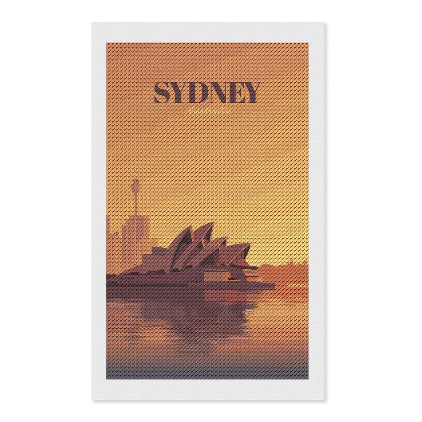Junmoney Sydney, Australia Skyline Illustration DIY Diamond Art Canvas Kit 12"x20", Adhesive Canvas, Easy to Enjoy, Farmhouse Decor, Festive Craft Gift