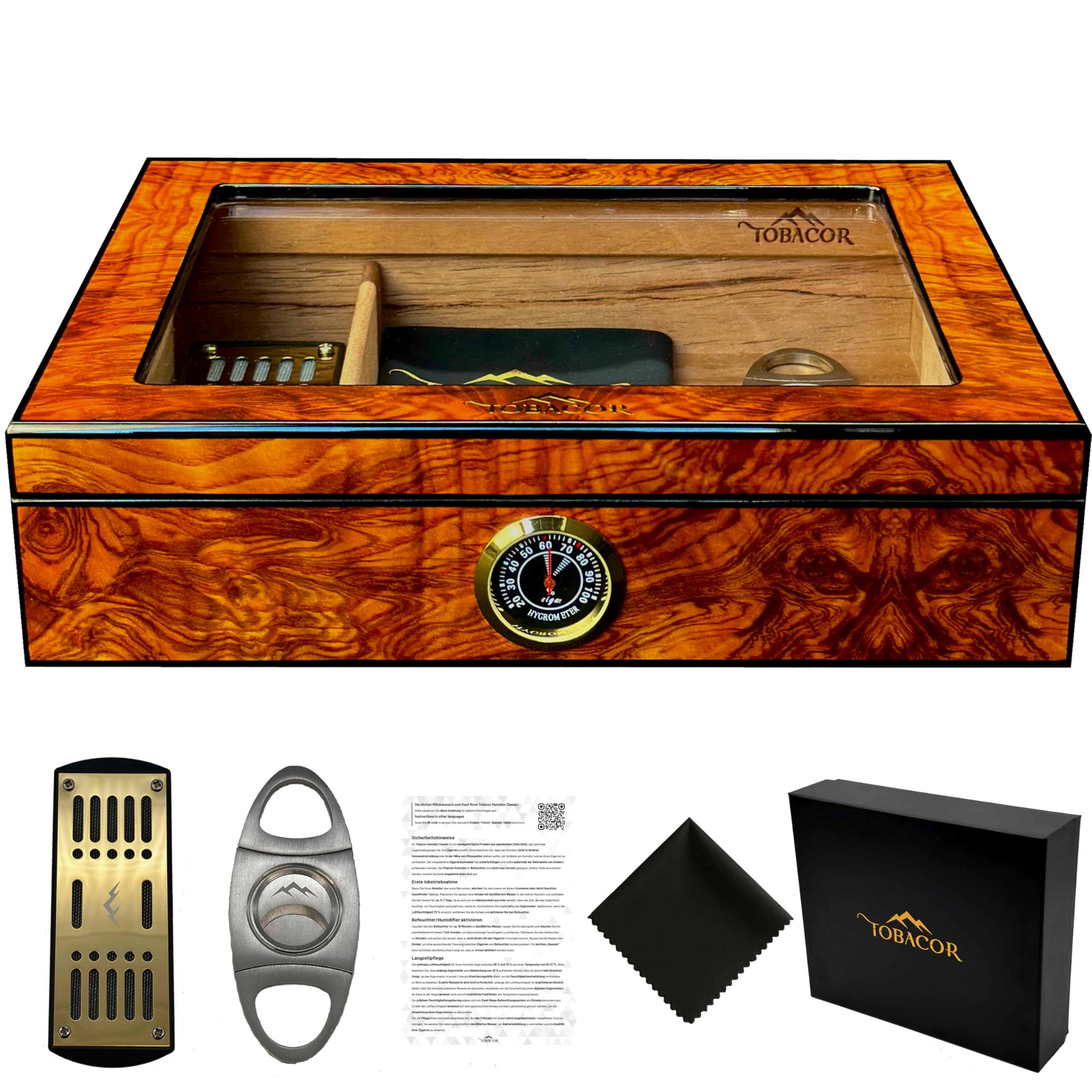 Humidor Classic - Premium Zigarrenhumidor - inklusive Zubehör & Geschenkbox