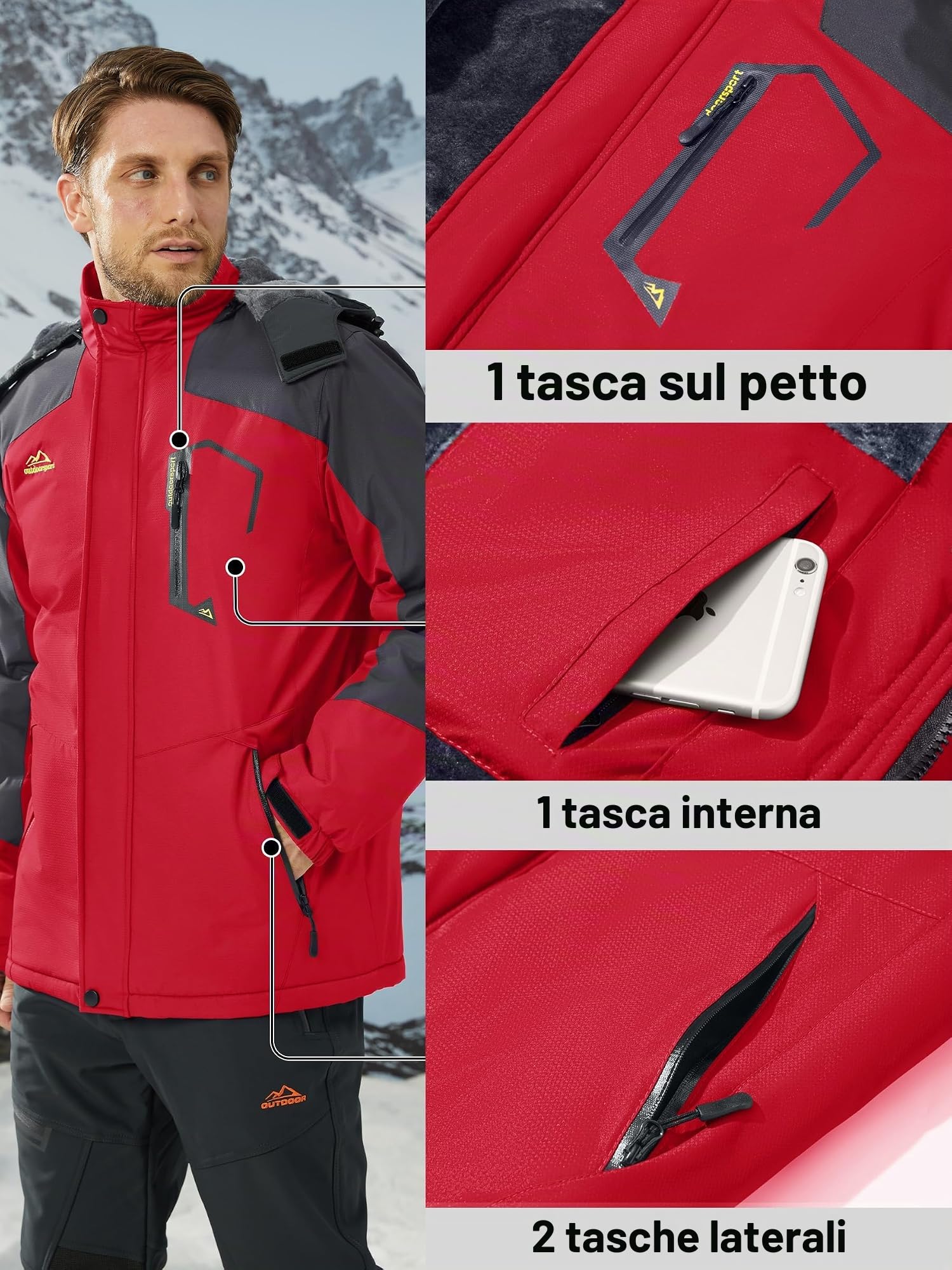 KEFITEVD Giacca Sci Uomo Pile Impermeabili Calda Invernale Giacca Snowboard