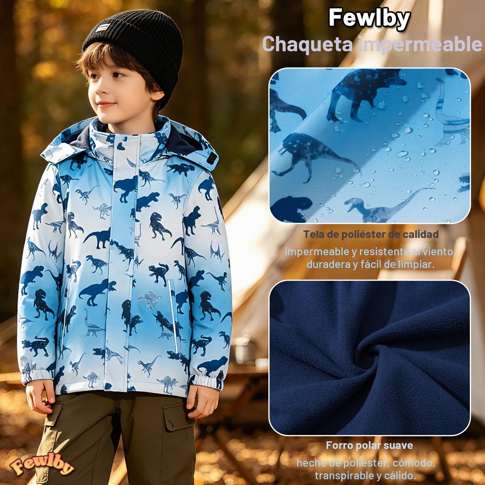 Fewlby Niño Chaqueta Impermeable con Capucha, Cortavientos Ligera con Forro Polar Abrigo Prueba de Viento Chubasquero Primavera Otoño Abrigos Deportivos 11-12 Años
