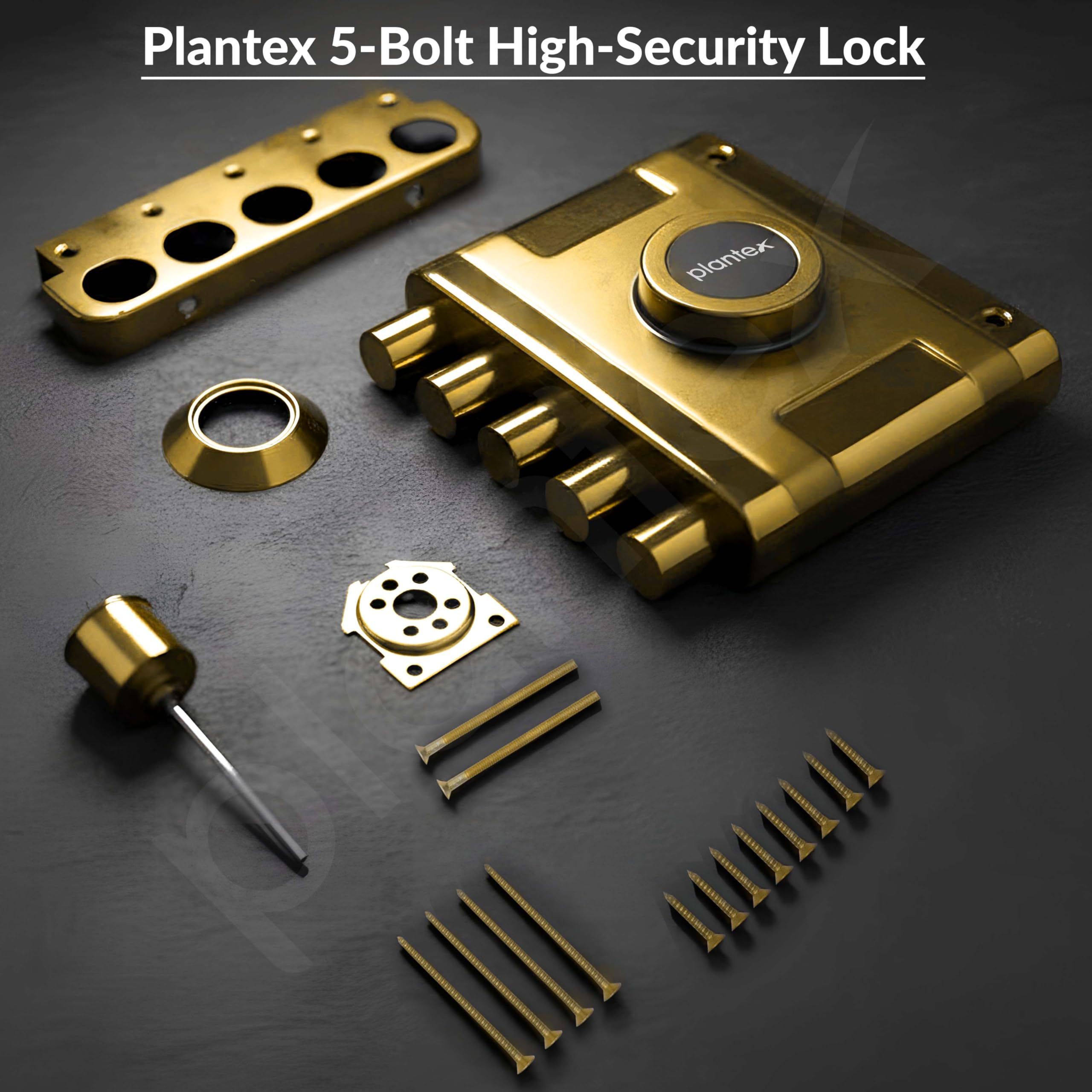 Plantex Stainless Steel Penta Bolt Lock for Main Door/5-Point Security Deadbolt with Brass Cylinder & 4 Keys/Door Lock Set with 5 Years of Warranty (PVD Gold) — Amazon image 3