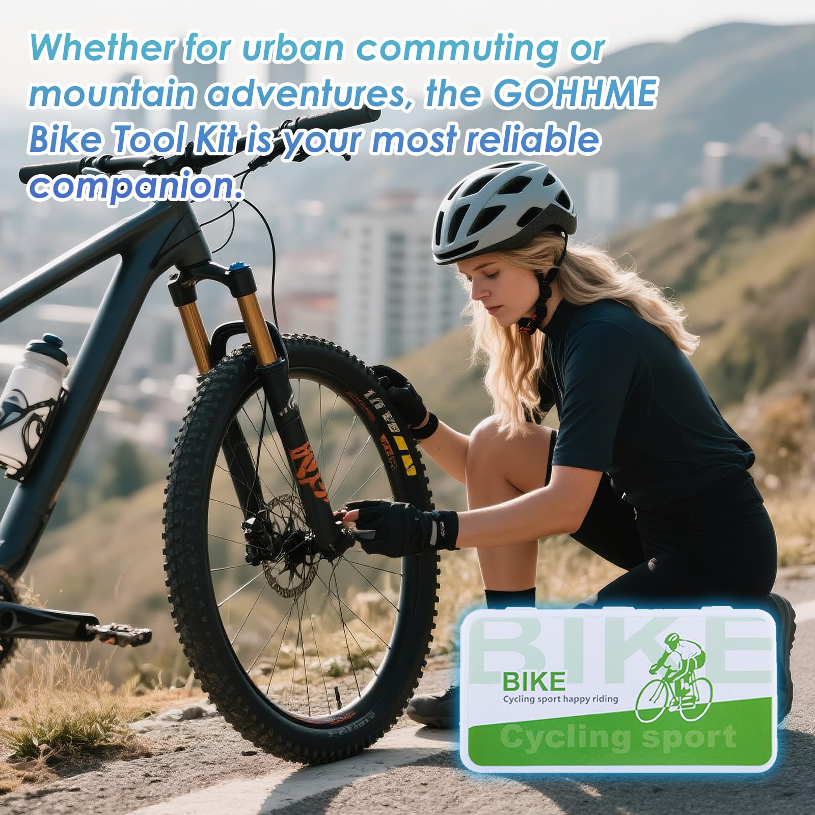 Kit di attrezzi per la riparazione della bicicletta Oziral da 34 pezzi, set multiuso 16 in 1 con custodia impermeabile, mini pompa, contiene tutti gli accessori necessari per la bicicletta.