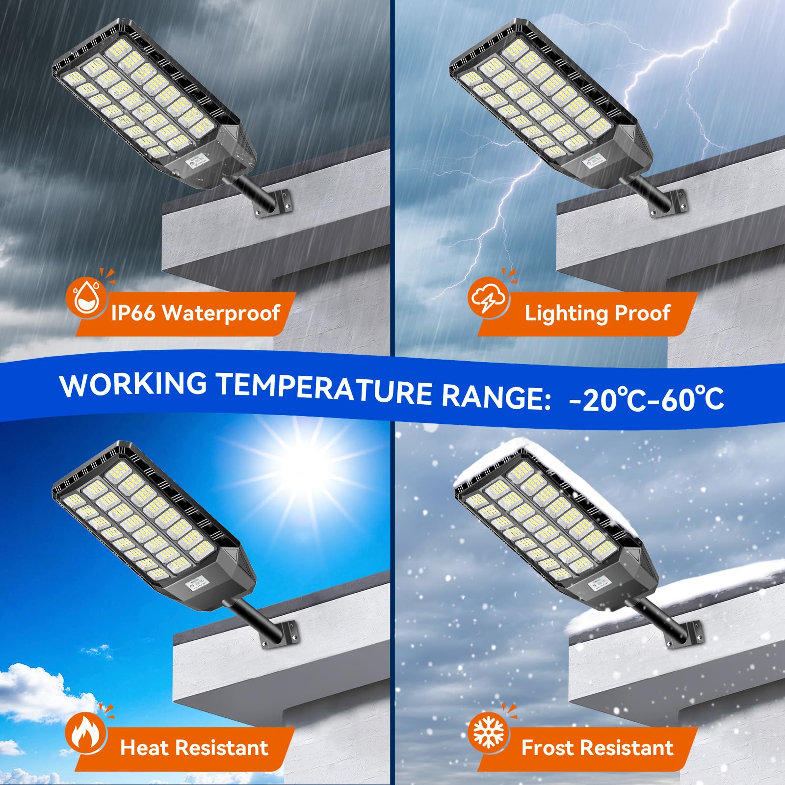 Lampione solare da 2000 W con telecomando, faretto solare per esterni con sensore di movimento e IP66, 6500 K, luce solare a LED per cortile, terrazzo, giardino