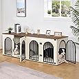 DWVO 71" Double Dog Crate Furniture for 2 Dogs with Sliding Fence Door, Heavy Duty Dual Dog Kennel TV Stand Large Dogs, Indoor Decorative Wooden 2 Dog Cage Table for Living Room, Black & Walnut