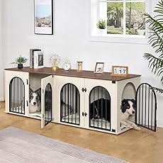 DWVO 71" Double Dog Crate Furniture for 2 Dogs with Sliding Fence Door, Heavy Duty Dual Dog Kennel TV Stand Large Dogs, Indoor Decorative Wooden 2 Dog Cage Table for Living Room, Black & Walnut