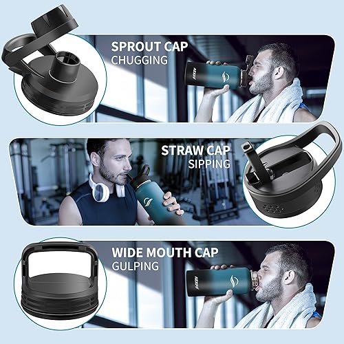 Miniatura 3 de AEXPF Botellas de agua aisladas de 40 onzas, botellas de agua deportivas al vacío de acero inoxidable con 3 tapas, termo de metal duradero a prueba