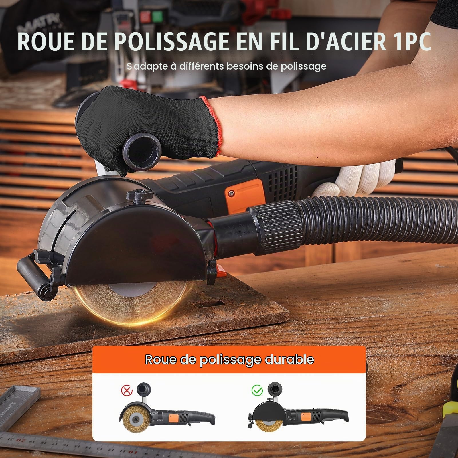 VEVOR Machine Polissage Brunissage, 1300 W, Outil Conditionnement de Surface, 6 Vitesses Variables, Polisseuse Électrique Portative, Roue de Polissage en Fil Acier, pour Acier Inoxydable, Métaux, Bois