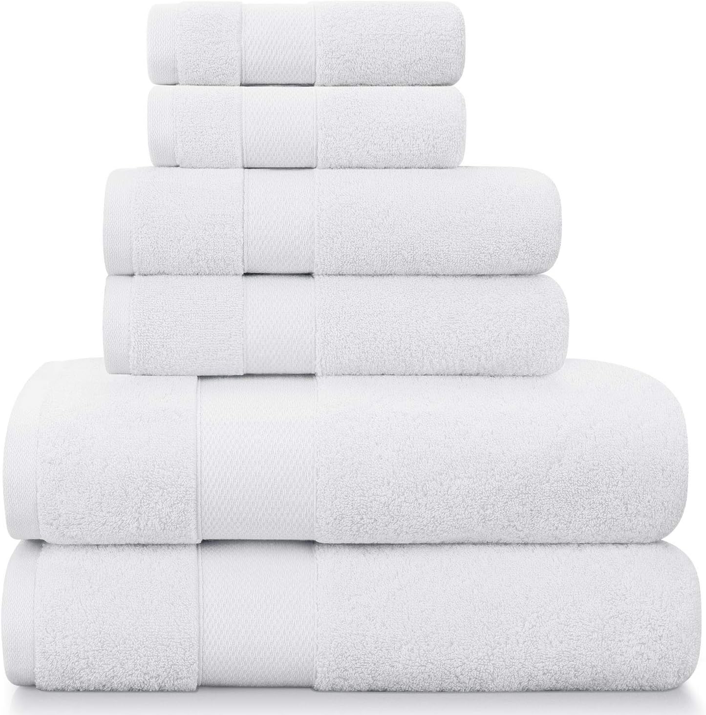 Towels Set, Bath Towels Set for Bathroom 100% Turkish Cotton 600 GSM Absorbent and Soft 6 Piece Towels Set - 2 Bath Towels, 2 Hand Towels, and 2 Washcloths, White : Home & Kitchen