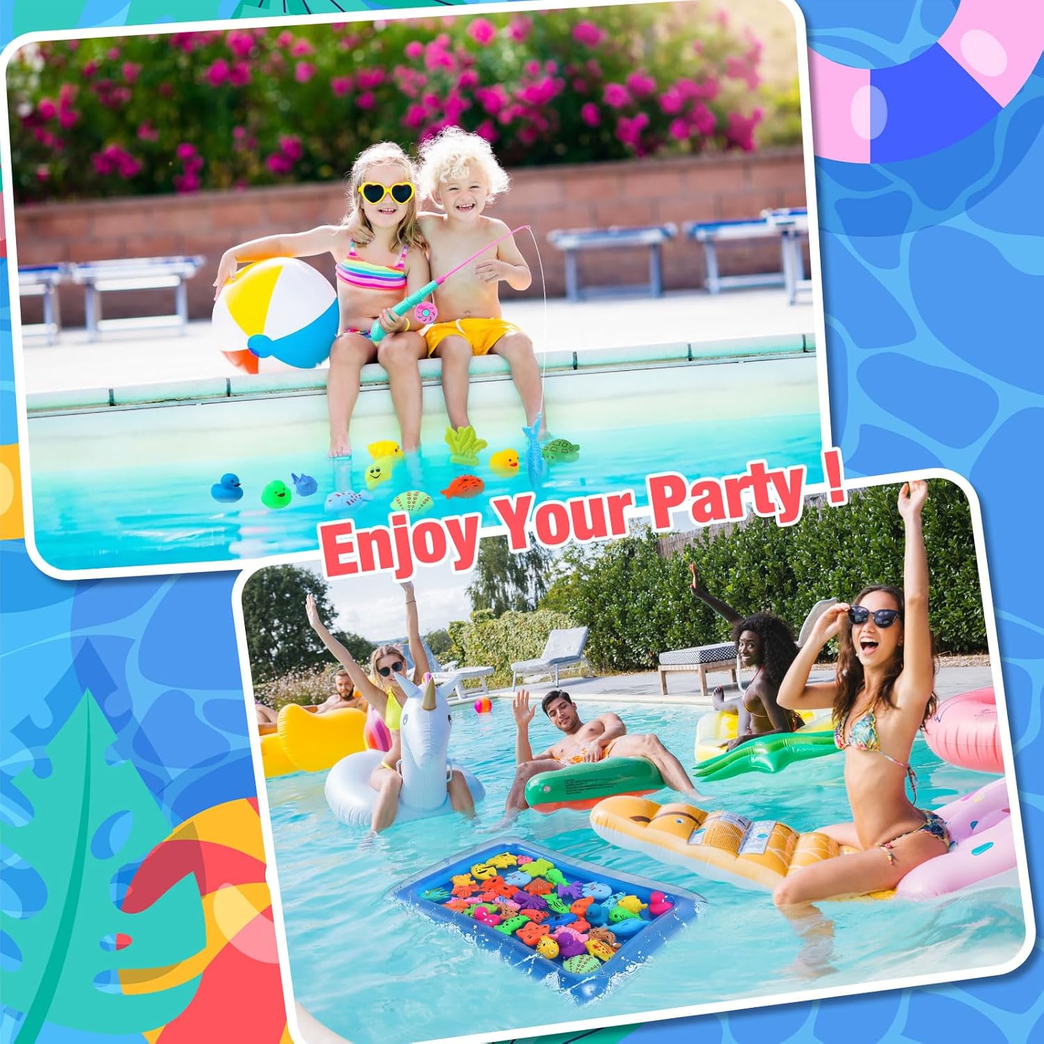 Leyndo 106 Pcs Magnetic Fishing Toys Game Set for Kids 3-6, Includes Fishing Poles, Fish Tanks, Fish Nets, Inflatable Pump, Sea Animals and Rubber Ducks for 5 Players Gifts Summer Pool Party Bath Toys