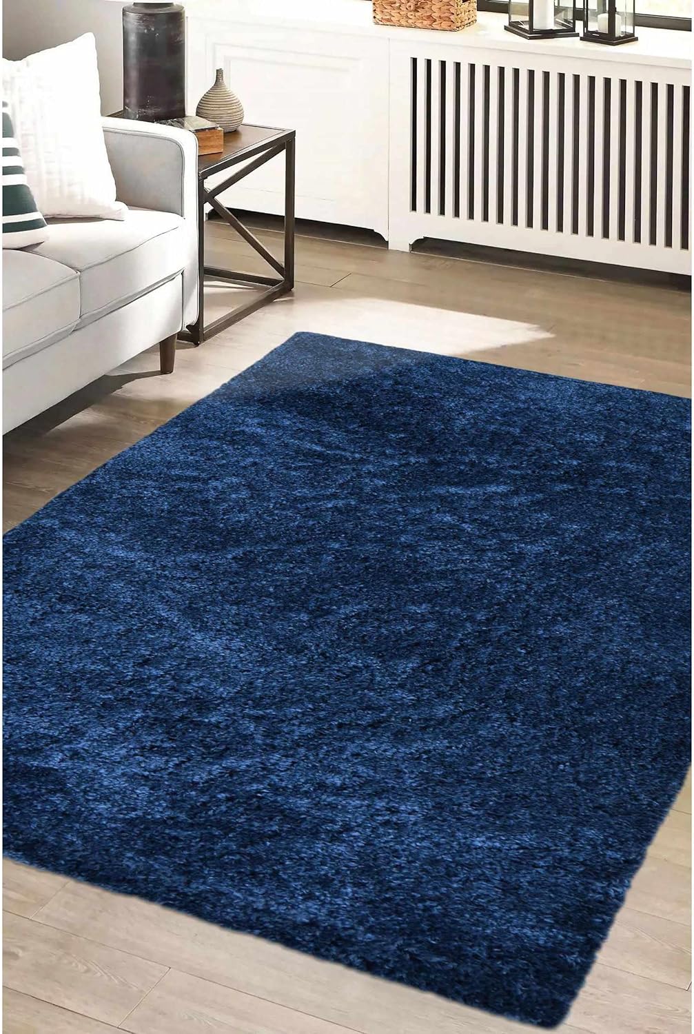 Modern Style Rugs Cosy Shaggy Plain Rectangular Rug, Navy Blue High