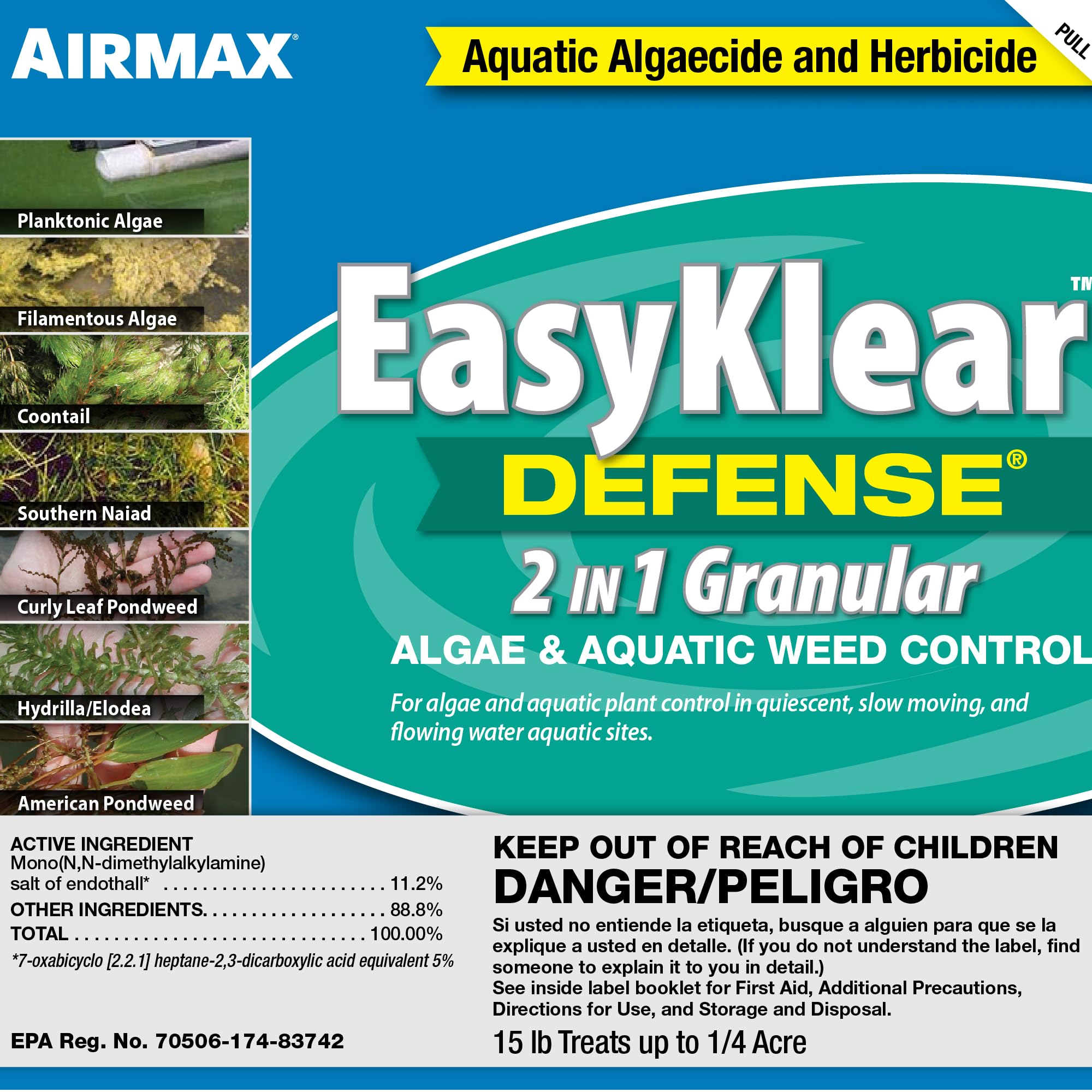 Airmax EasyKlear Pond & Lake Algae & Weed Vegetation Control, Broad Spectrum Aquatic Herbicide & Algaecide Granular Treatment Like Hydrothol, 15 LBS