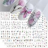 Flower Decals Nail Art Stickers 48 Designs Spring Water Transfer Stickers for Nails Colorful Flower Leaf Cherry Blossoms Rose Pattern DIY Decoration Nail Supplies for Women Girl 4 Sheets
