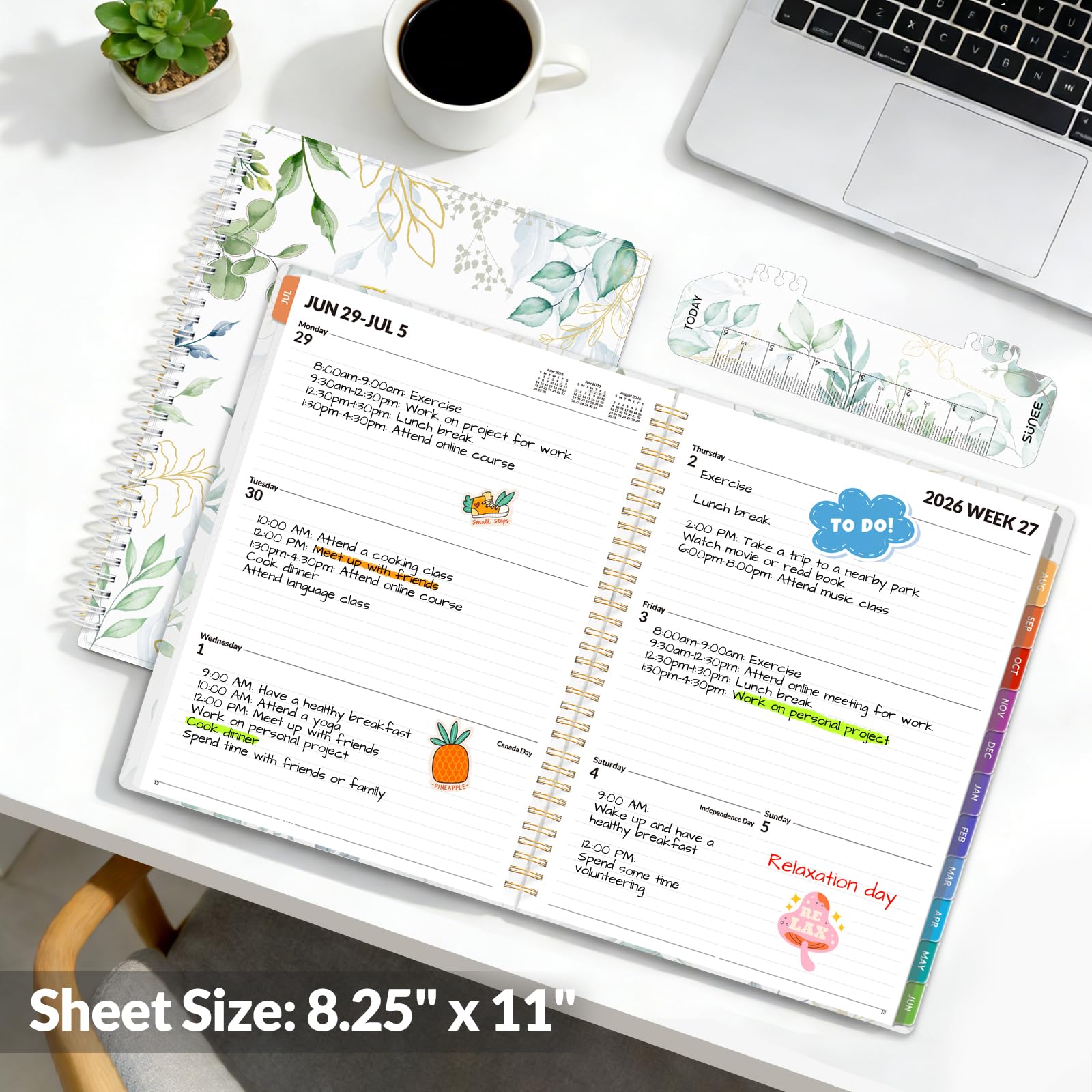 SUNEE Agenda accademica 2024-2025, settimanale e mensile, da agosto 2024 a dicembre 2025, 21,6 x 27,9 cm, calendario giornaliero con scheda mensile, copertina flessibile, pagina per note, tasca,