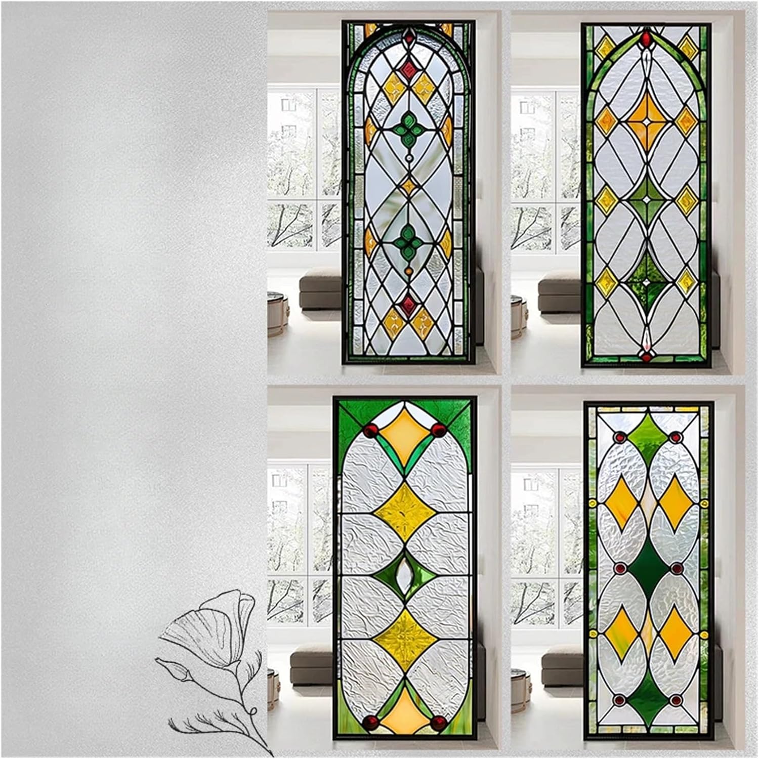 Home Stained Glass Film Retro Electrostatic Frosted Glass Sticker Window Film Window Sticker Stained Glass(Color02,60x120cm)