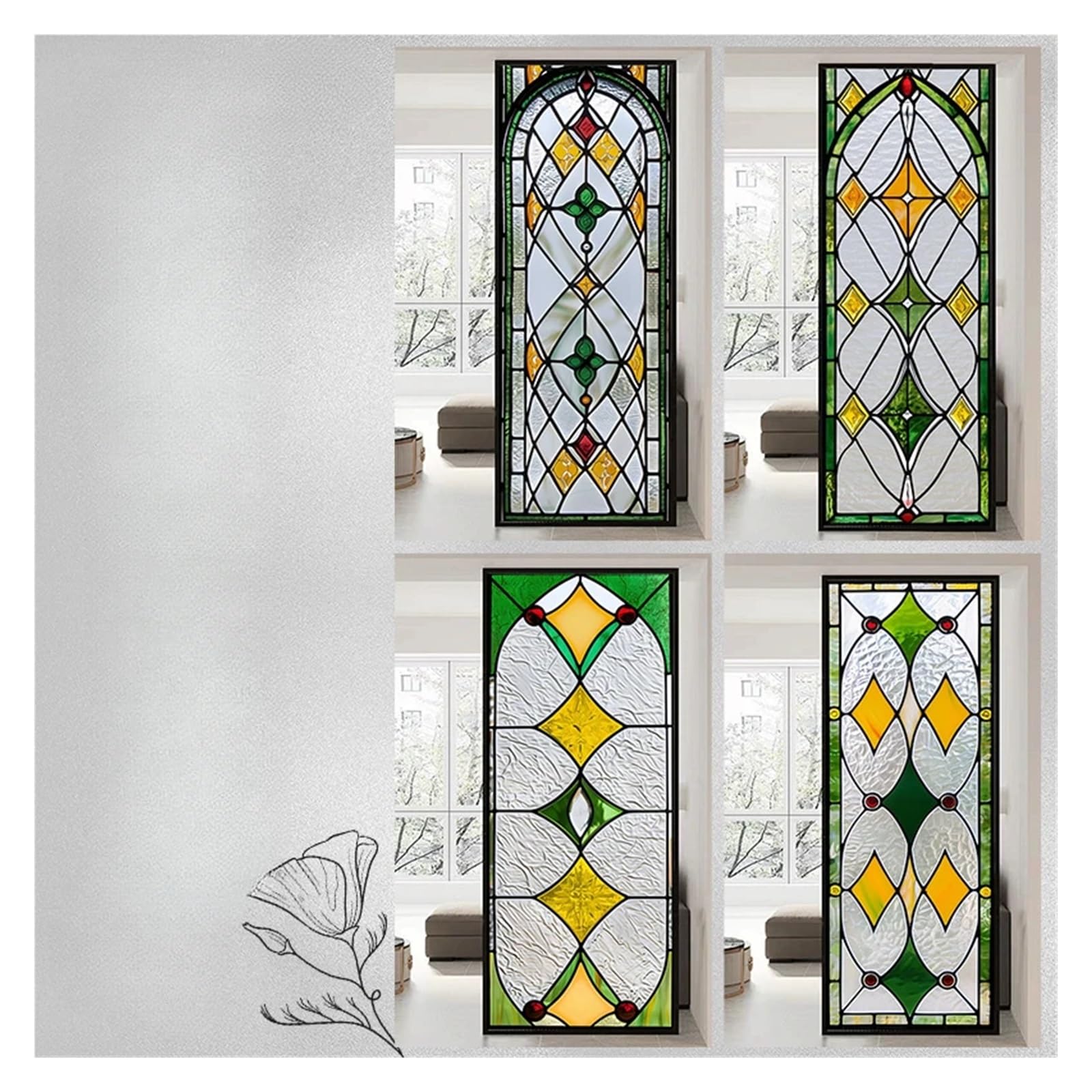 Retro-Fensterfolie Buntglasfolie, Retro-Aufkleber aus elektrostatischem Milchglas, Fensterfolie, Fensteraufkleber, Buntglas Fensterfolie Badezimmer(AZ016,60x100cm)
