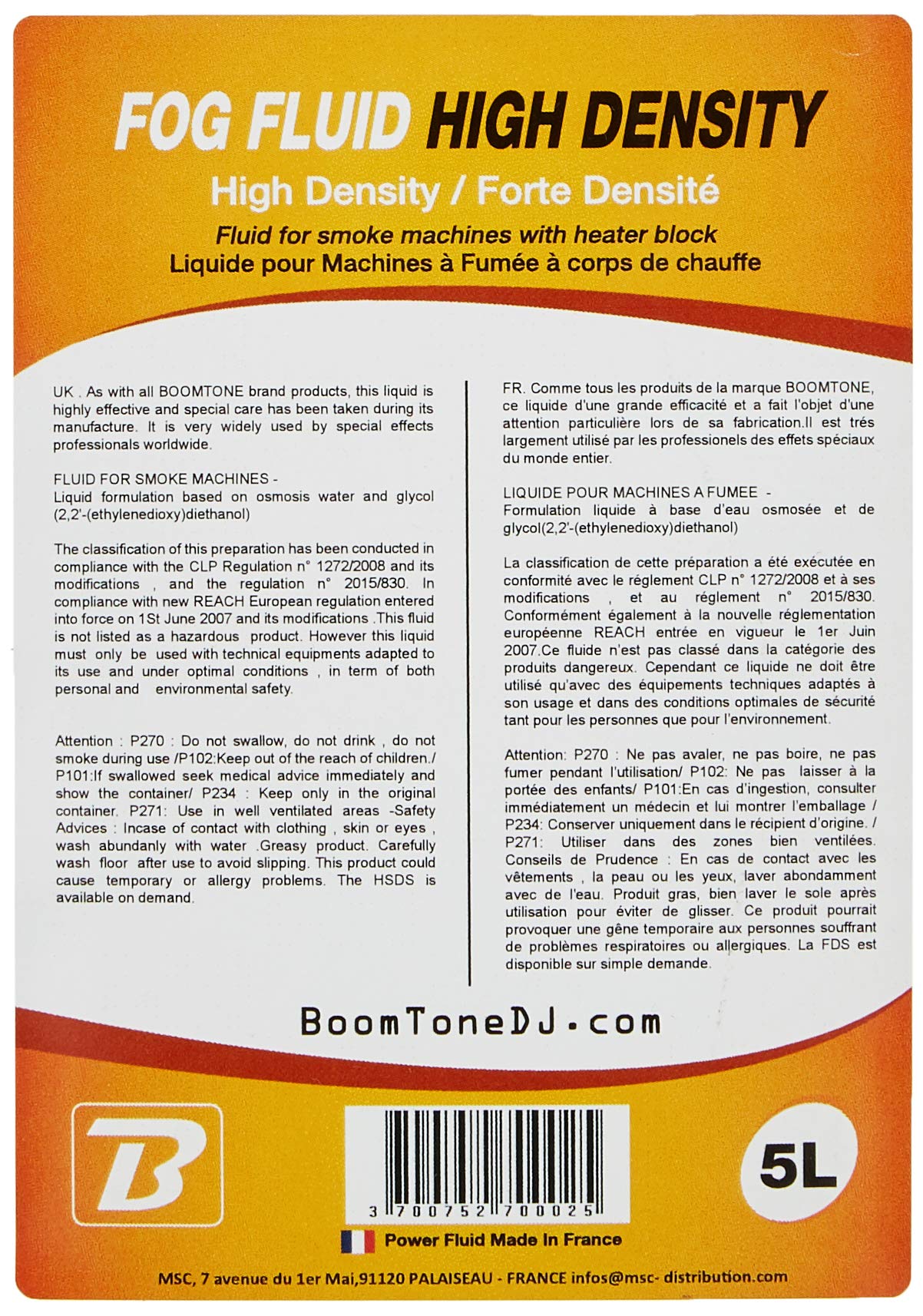 Machine à fumée F400 noir & BoomToneDJ Fog Fluid High Density 5L Liquide pour Machine à fumée