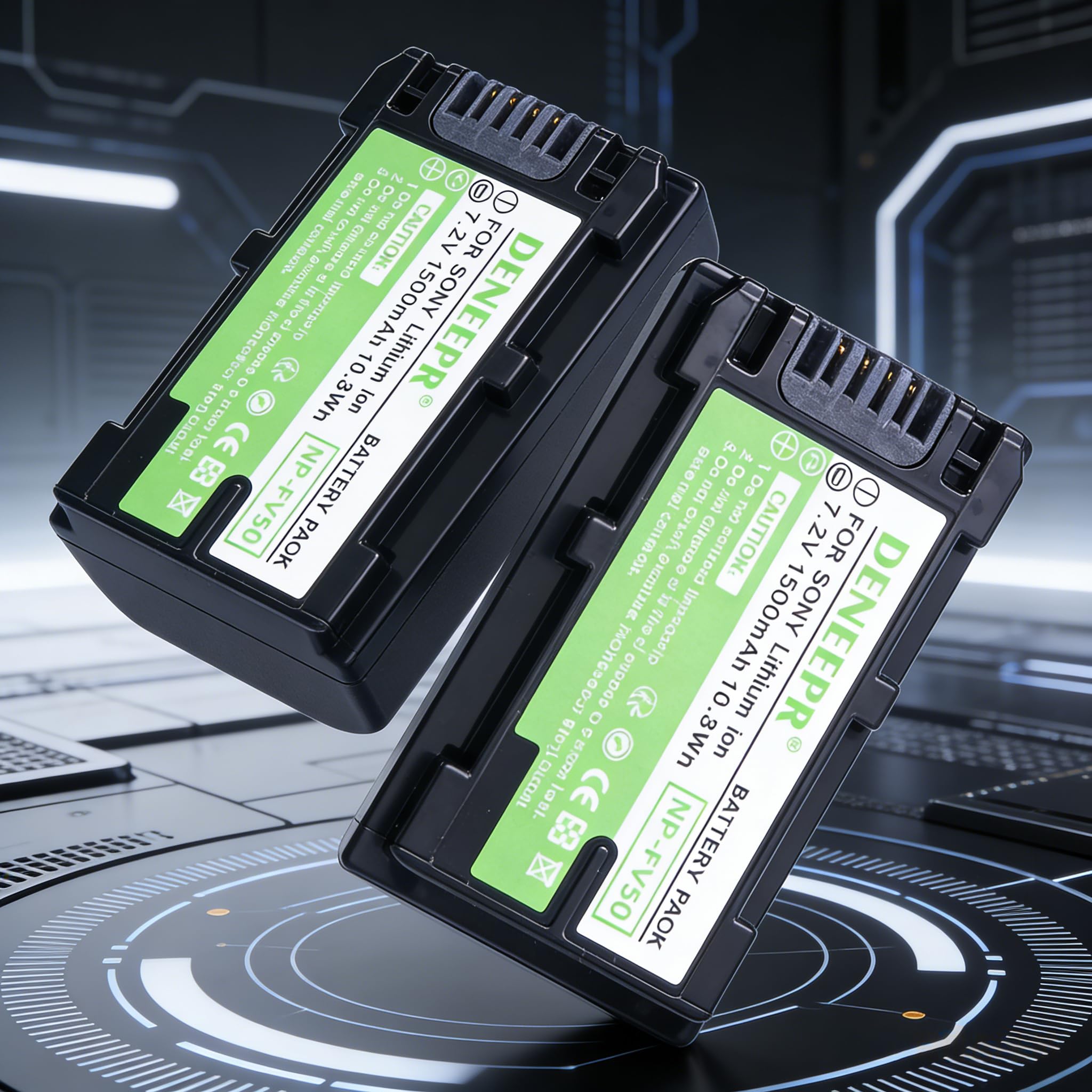 Lot de 2 Batteries Li-ION NP-FV50 compatibles avec Sony HDR-CX220, HDR-CX430V, HDR-CX900, HDR-CX260V, HDR-CX580V, HDR-CX760V, HDR-PJ200, HDR-PJ230, HDR-PJ340, HDR-PJ380, HDR-PJ380, HDR-PJ380. J430V