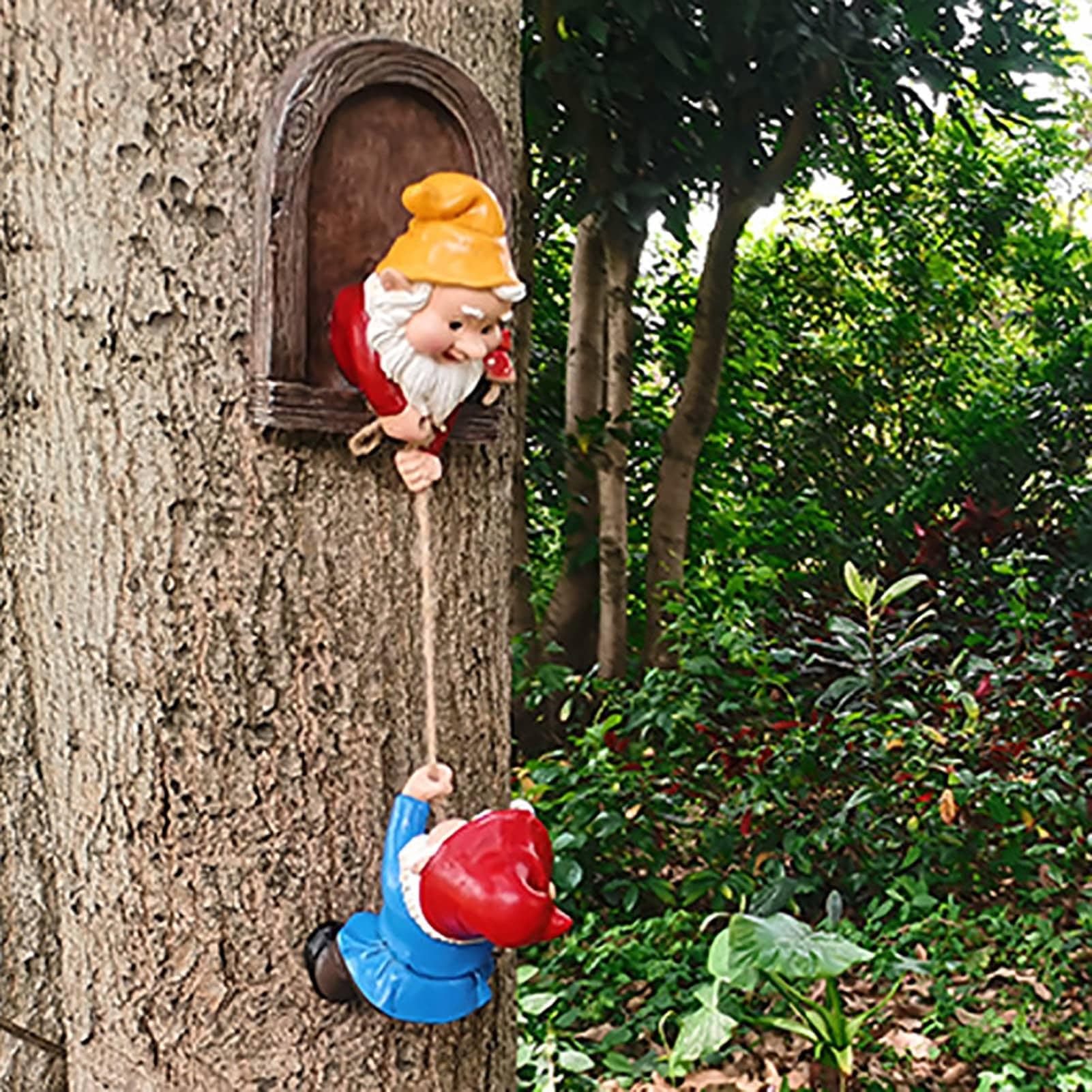 Estatua De Gnomo De Jardín - Estatua De Enano De Jardín, Adornos De Árbol De Estatuas De Resina De Gnomo De Jardíns, Figura De Gnomos De Resina, Escultura De Árbol De Gnomos Trepadores Para Patio