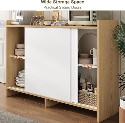 Miniatura 4 de HIFIT Armario de cocina con almacenamiento, armario de almacenamiento moderno de 43 pulgadas con puertas corredizasestantesoporte para microondas,