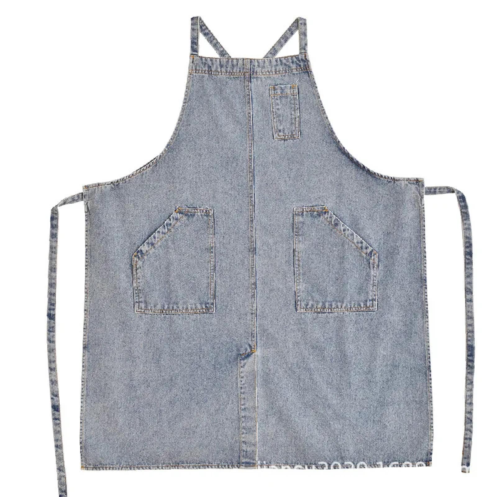 Delantal Cocina Baberos Delantal Vaquero Grueso De Lona De Algodón Resistente A Las Manchas Uniforme De Trabajo De Cocina para El Hogar Babero Cintura Chef Barman Trabajo