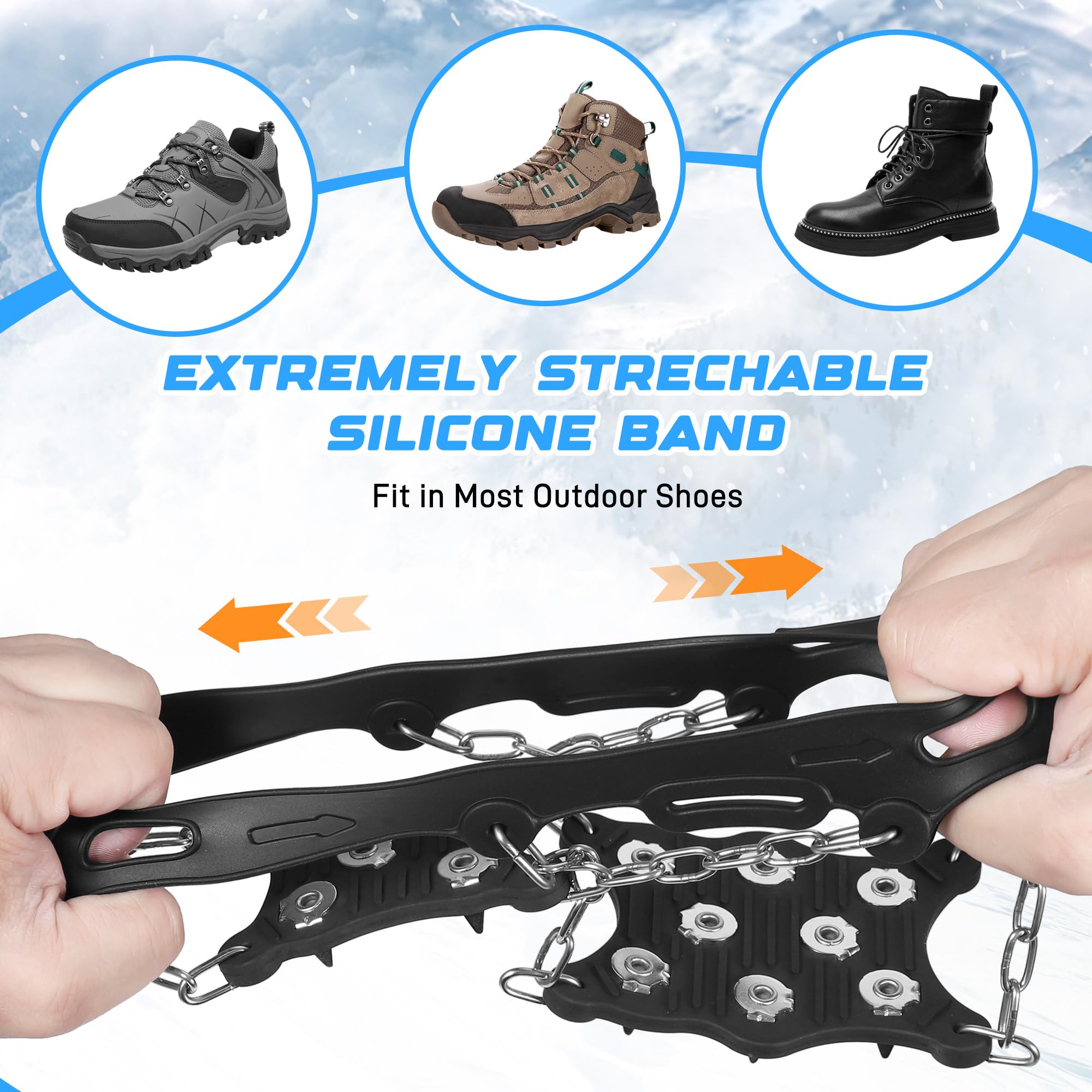 Steigeisen für Wanderschuhe, rutschfest Spikes für Schuhe Winter Grödel für Bergschuhe, 26 Zähne Edelstahl Schuhspikes Schnee＆EIS, Schneeketten für Schuhe, Crampons für Wanderung Angeln