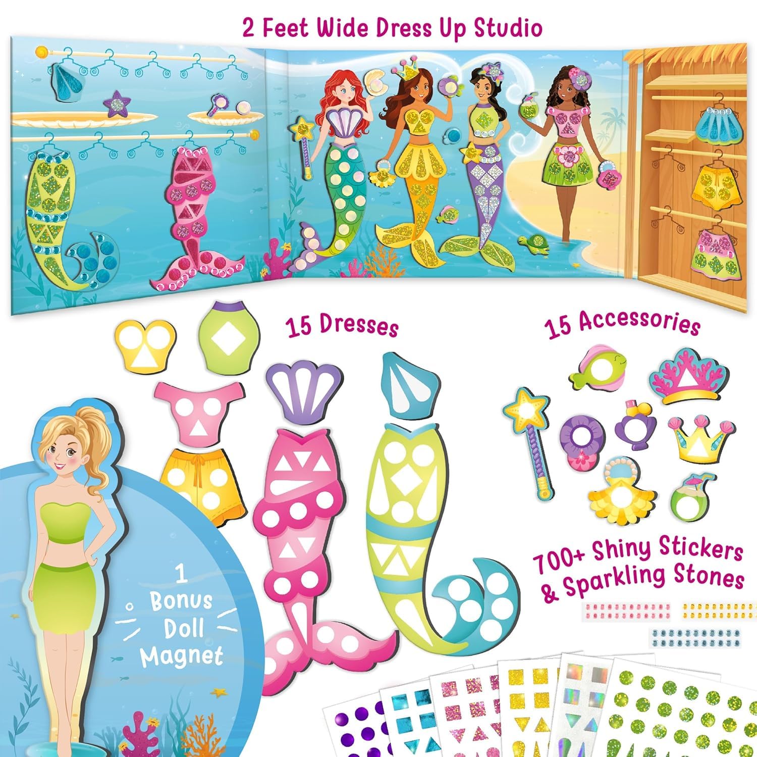 Imagimake DIY Magnetic Dress-Up Mermaid | Pretend Play Toys for Girls | 30 Magnetic Dresses & Accessories | Interchange & Create Unlimited Outfits | Birthday Gift for Girls Ages 3,4,5,6,7,Multicolour 1