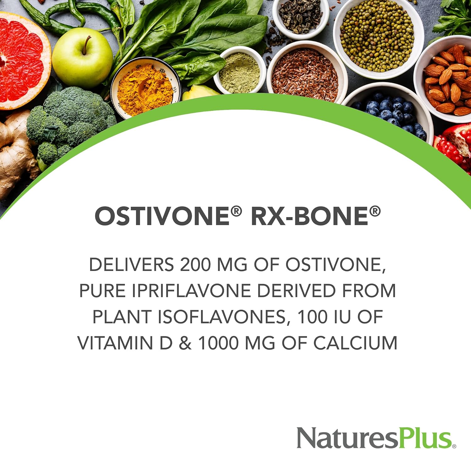 NaturesPlus Advanced Therapeutics Ostivone Rx Bone - 60 Vegetarian Tablets - Maximum Nutritional Support for Skeletal System & Bones - with Vitamin D, Calcium - Gluten-Free - 30 Servings