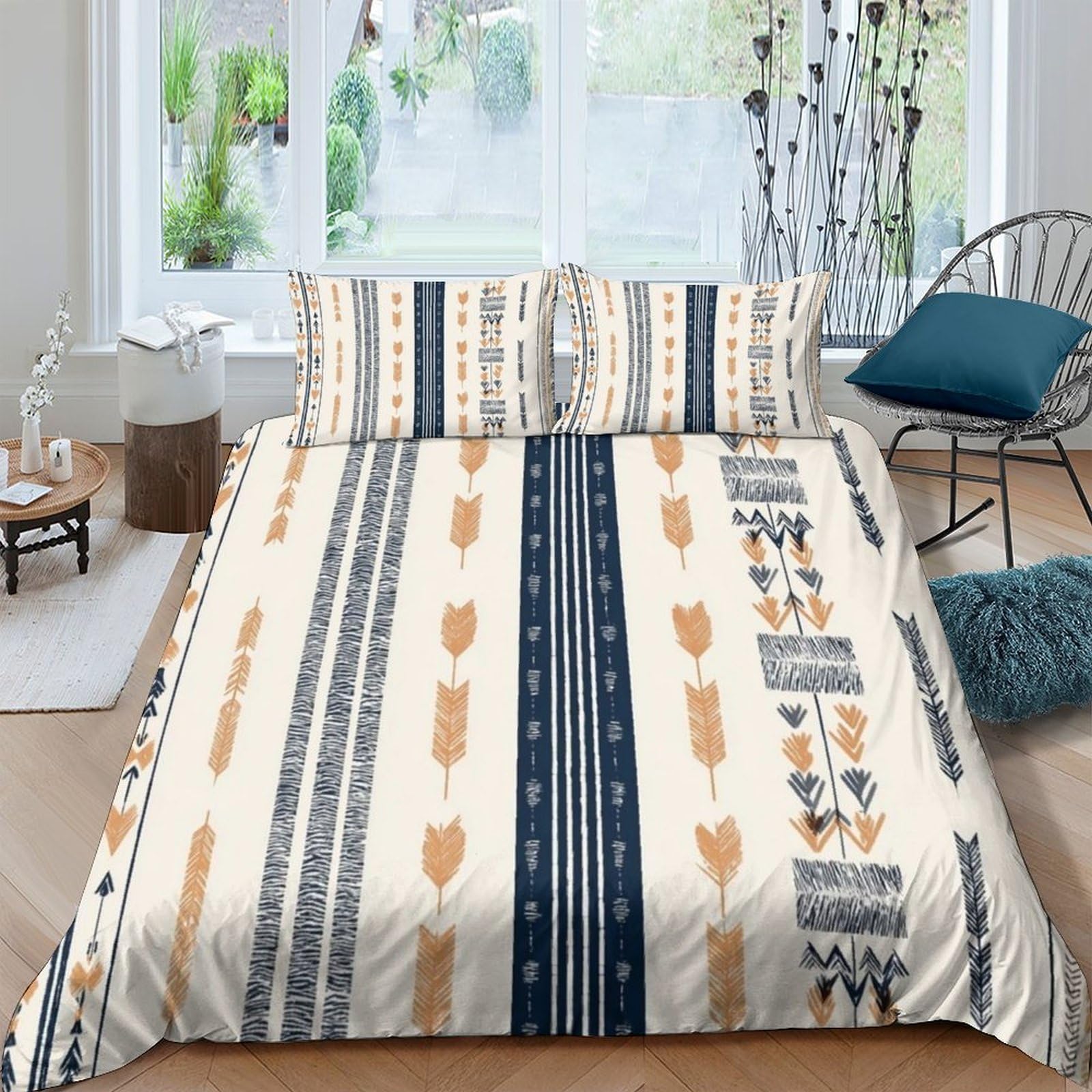 GPLZQXKJNH 3D Printed Geometric Tribal Duvet Cover Microfiber Soft Breathable Aztec Pattern Bedding Set with 2 Pillowcases for Bedroom Décor Single（135x200cm）