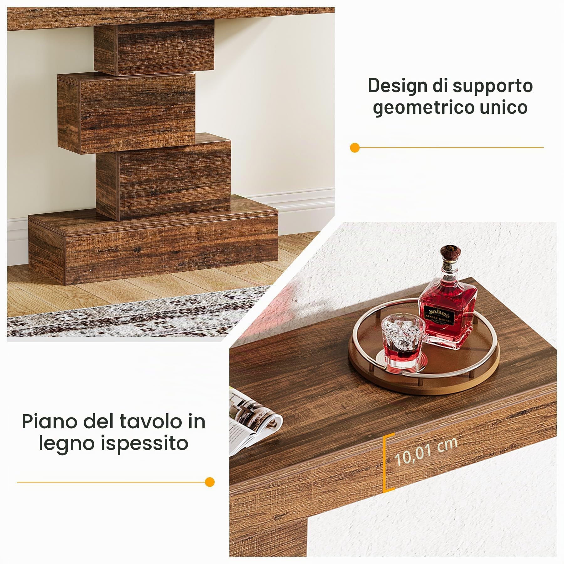 Tribesigns consolle ingresso moderno in Legno, 108x30x80cm, con base dal design accattivante, tavolino stretto in legno, tavolino da divano per soggiorno, corridoio, camera da letto,marrone rustico