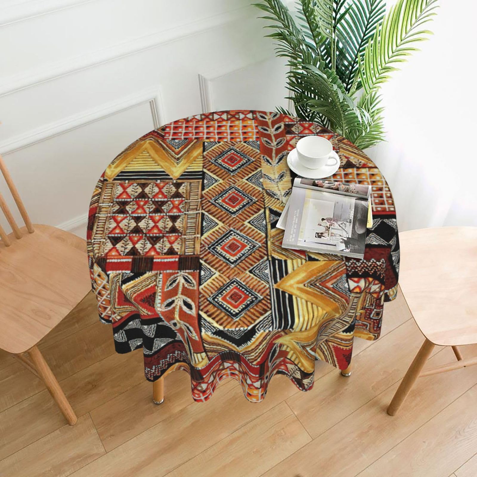 OKFSTY African Textile Patchwork Print Round Tablecloth 60in for Wedding Elegant Polyester Cover for Party Reception Festive Dinner