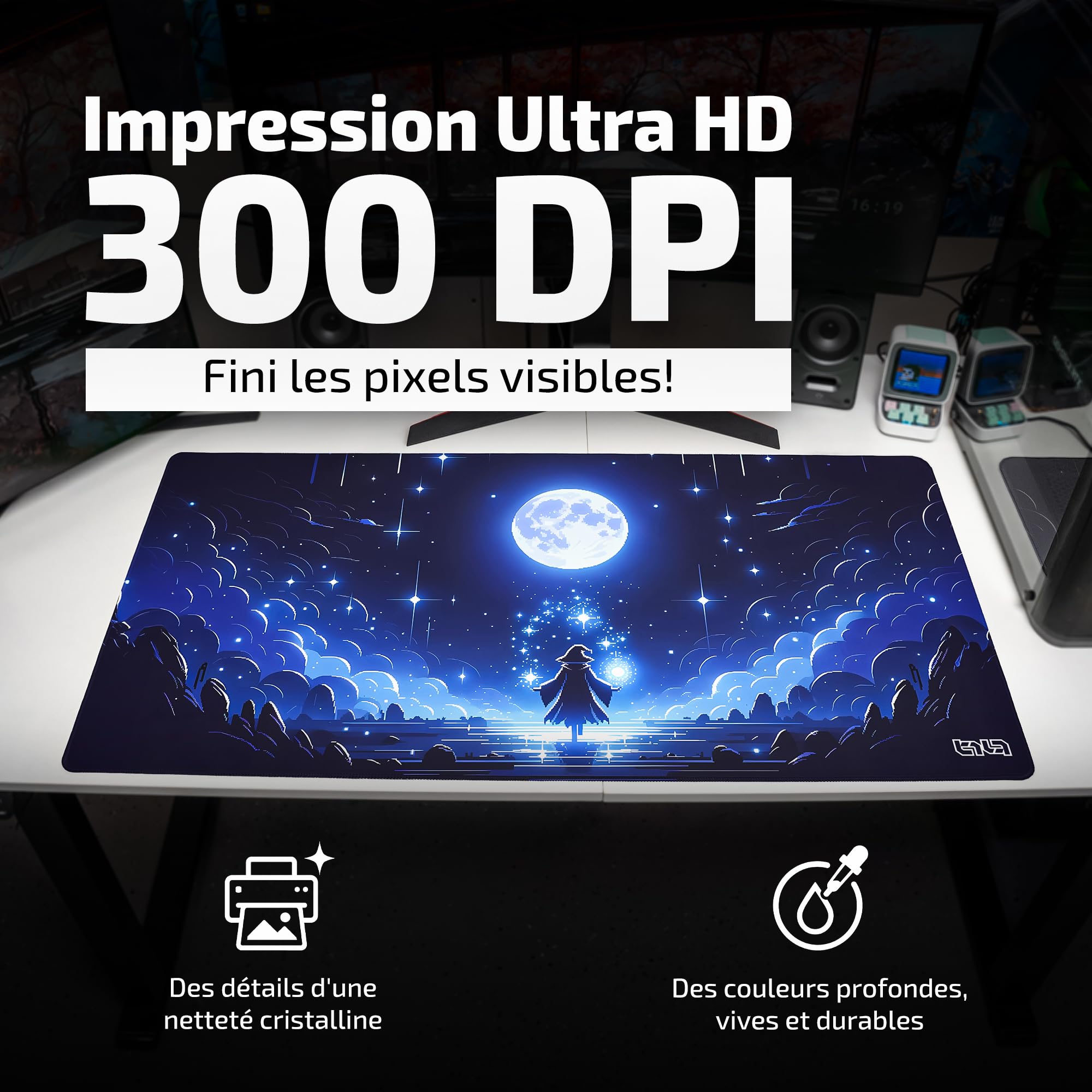Tilt Grand Tapis de Souris Gamer XXL 100x50 cm | Tapis de Bureau Gaming Anti-Dérapant | Mouse Pad Imperméable pour PC et Accessoires Gaming | Tapis de Clavier (Moonlight Pixel)