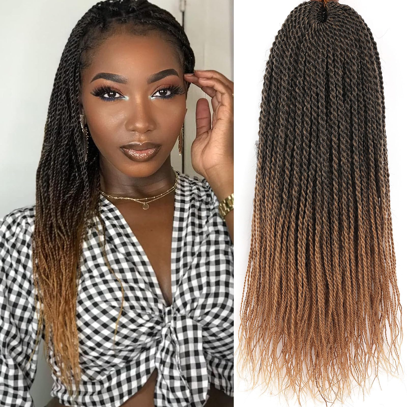 Samtress Senegalese Twist Crochet Hair 18 Inch 8 Packs Small Twist Crochet Braids Hair Synthetic Hot Water Setting 25 Strands/Pack Ombre Blonde Crochet Hair For Women (#T27)
