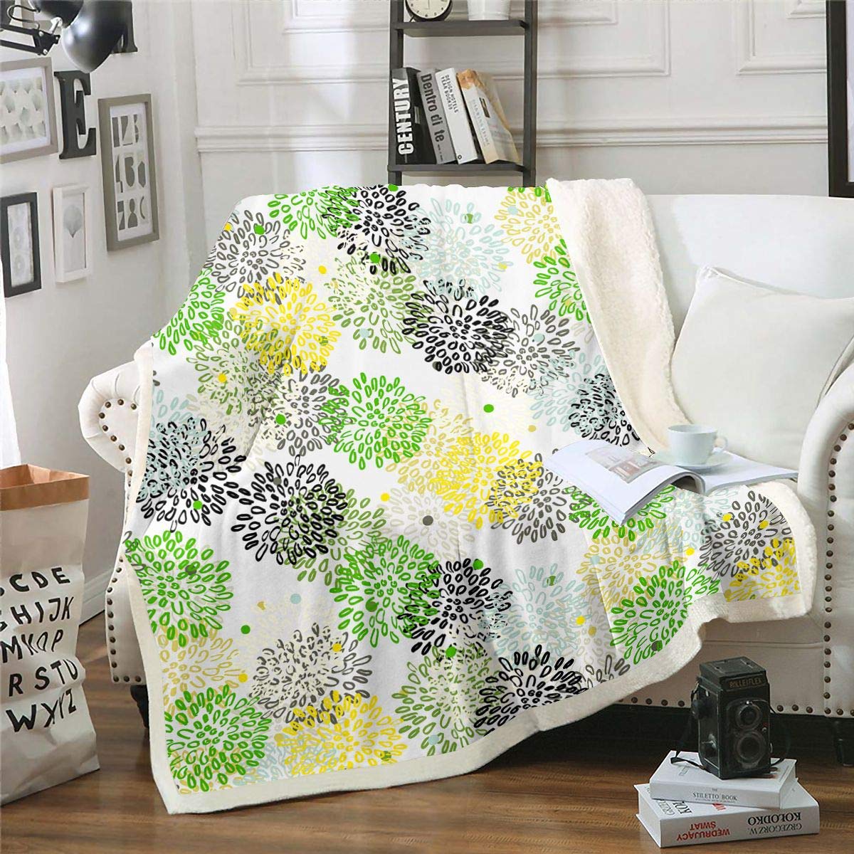 Loussiesd Abstract Floral Colorful Flowers Fleece Throw Blanket for Sofa Bed Blossom FlowersSherpa Blanket Natural King 87x94 Inch
