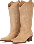 IUV Cowboy Bottes pour les femmes Bottes de la Cowgirl de l'Ouest Bottes d'orteil de veau moyen Boot avec talon de chunky