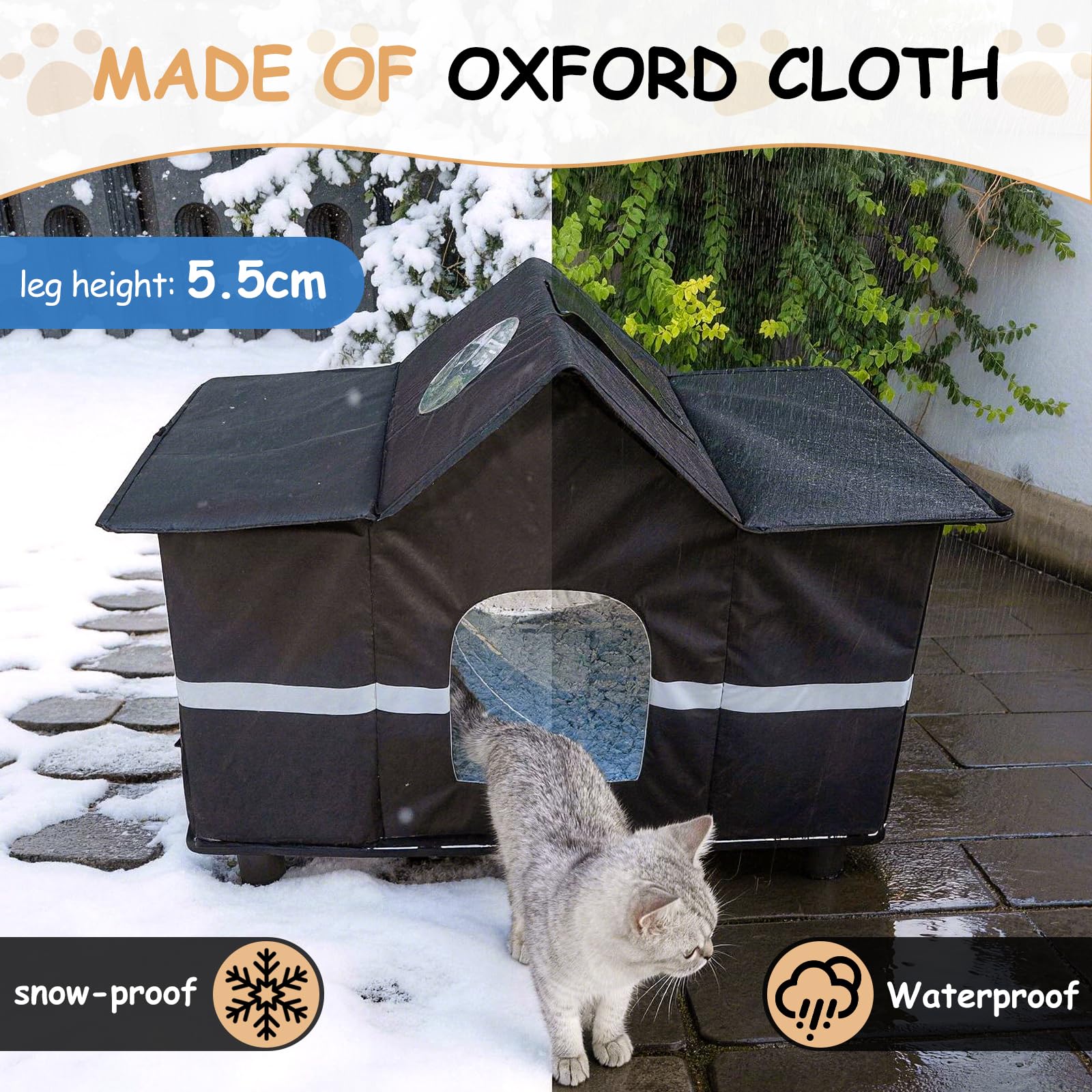 Katzenhaus Outdoor Winterfest, Wetterfeste Katzenhöhle für Draußen mit Weicher Matte und Basis, Isoliert und Wasserdicht, Katzenhütte für Winter, Geeignet für Katzen und Kleintiere, Schwarz