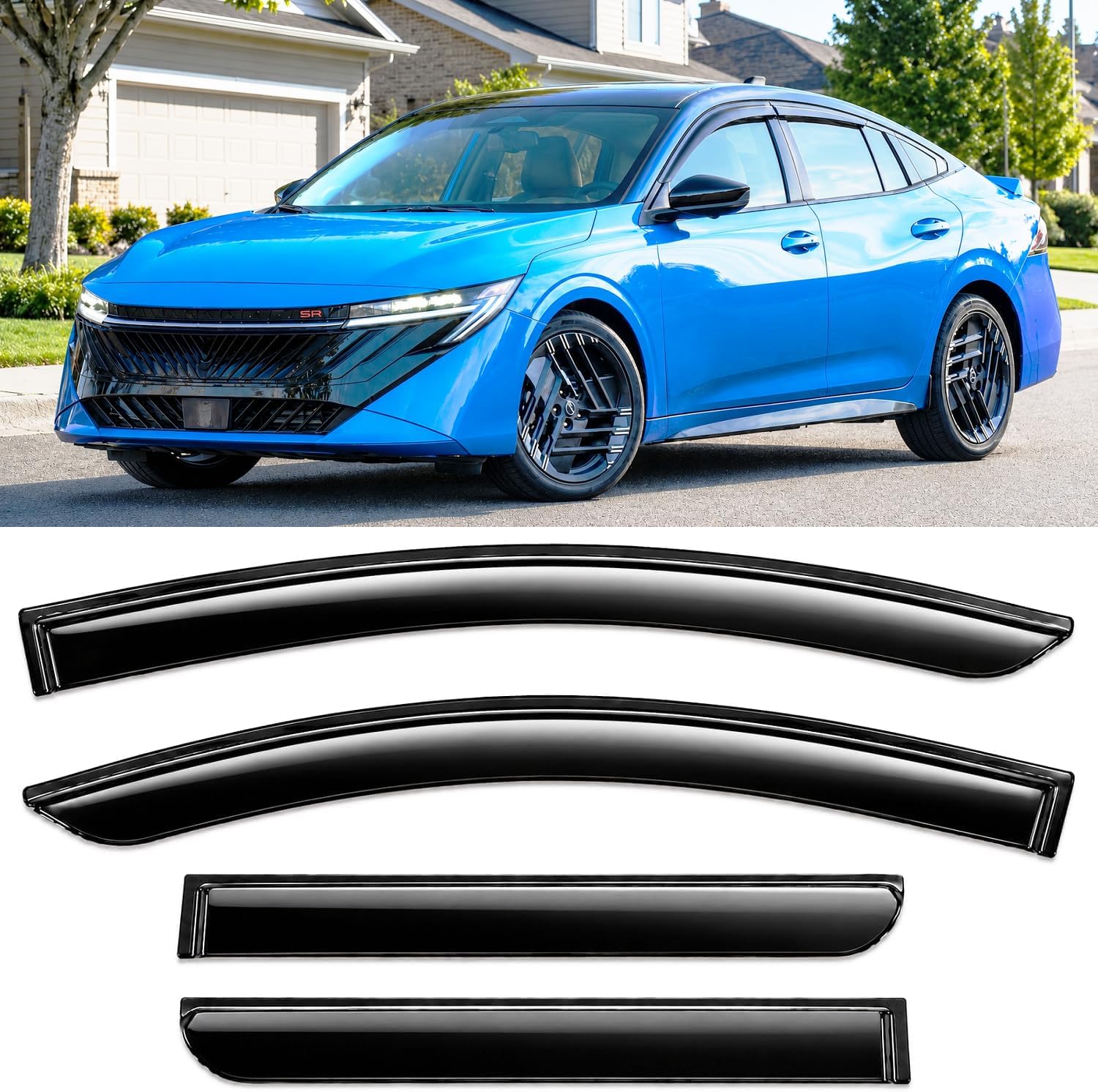 2026 2027 Tape-On Rain Guards for Nissan Sentra Side Window Visor Deflectors Extra Thick Vent Shades S SV SR SL
