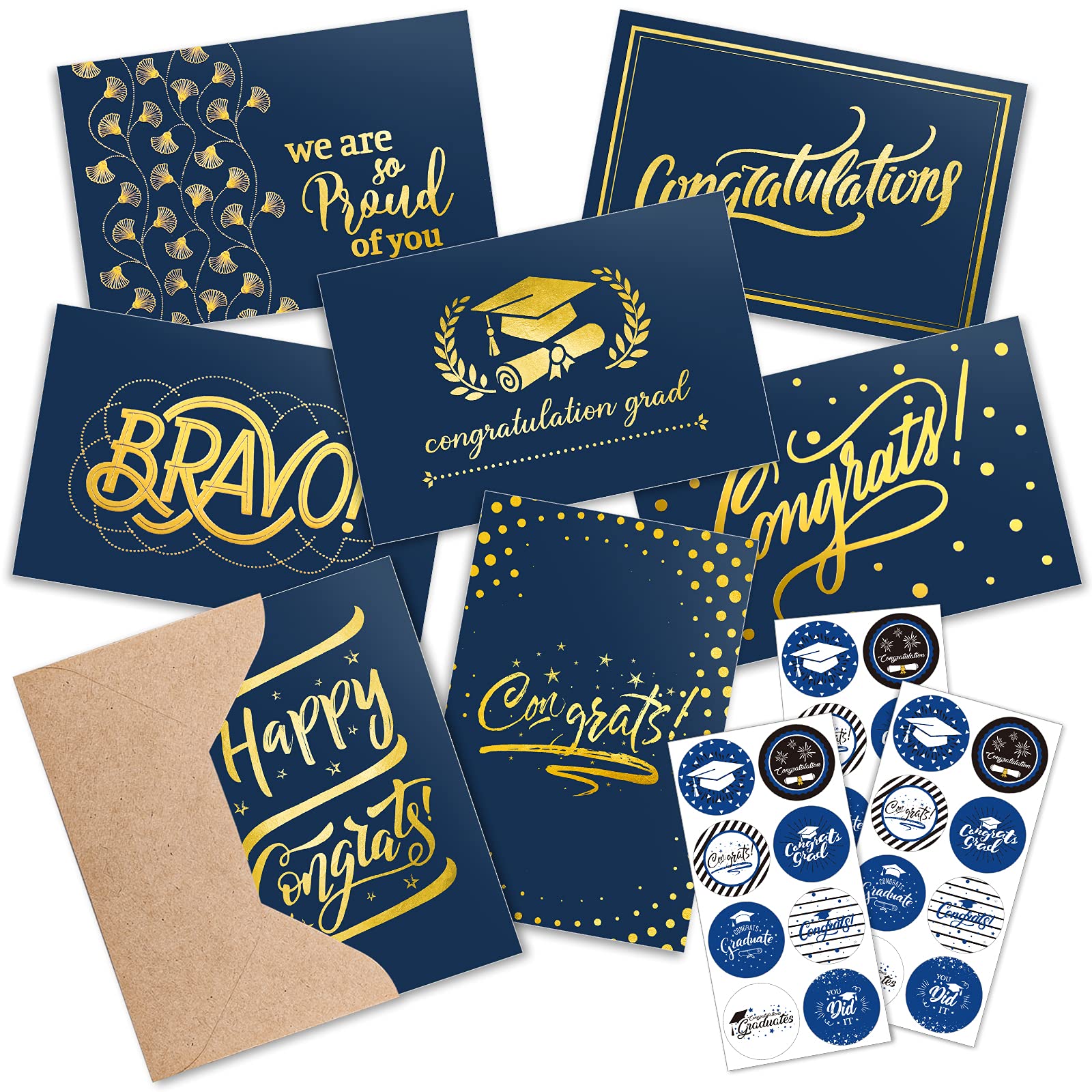 Whaline Graduation Cards With Message Inside Assortment 24 Pack Foil ...