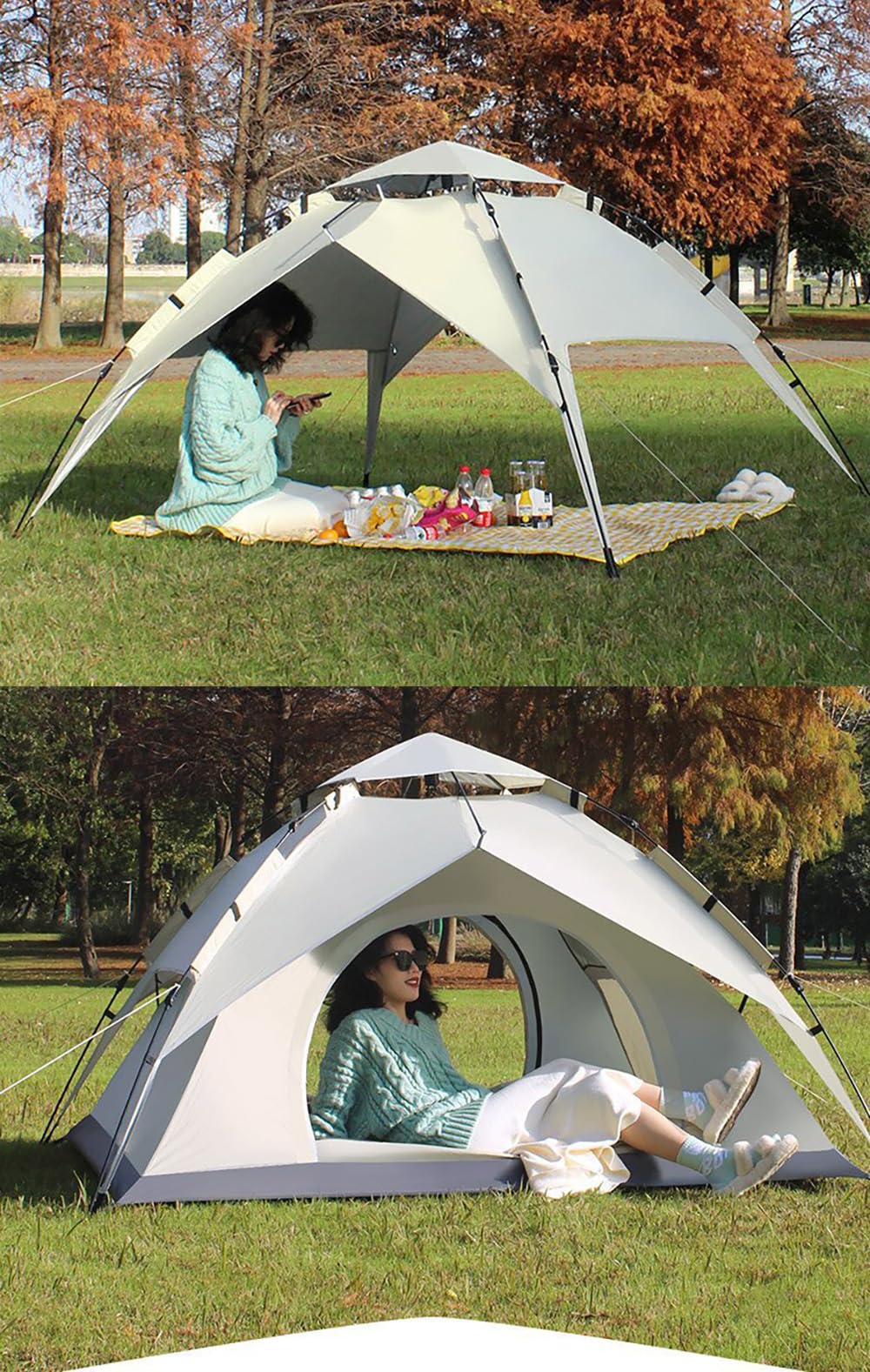Tente Pop-Up Facile, Anti-Soleil, Imperméable, Stabilité Forte, Ouverture Automatique Rapide pour Camping en Plein Air, Blanche, une Seule Couche, 3-4 Places Tente Pop-Up Facile, Anti-Soleil, Imperméable, Stabilité Forte, Ouverture Automatique Rapide pour Camping en Plein Air, Blanche, une Seule Couche, 3-4 Places
