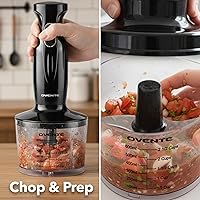 Vista 6 de OVENTE licuadora de mano de inmersión, set de batidora de mano portátil eléctrica de 300W con 2 velocidades de mezcla, cuchillas de acero