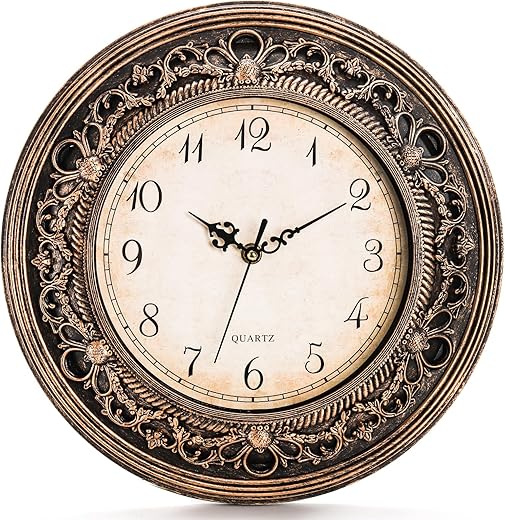 Pumtus Plastic Silent Wall Clock, 13 Inch Vintage Large Wall Clocks, Battery Operated Round Bathroom Clock, Non-Ticking Decorative Retro Analog Clocks for Living Room, Office, Kitchen, School