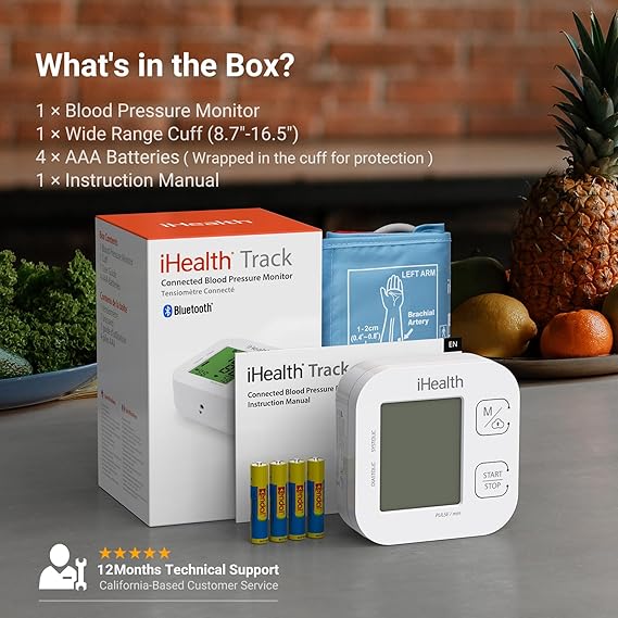 iHealth Track Smart Upper Arm Blood Pressure Monitor with Wide Range Cuff that fits Standard to Large Adult Arms, Bluetooth Compatible for iOS & Android Devices